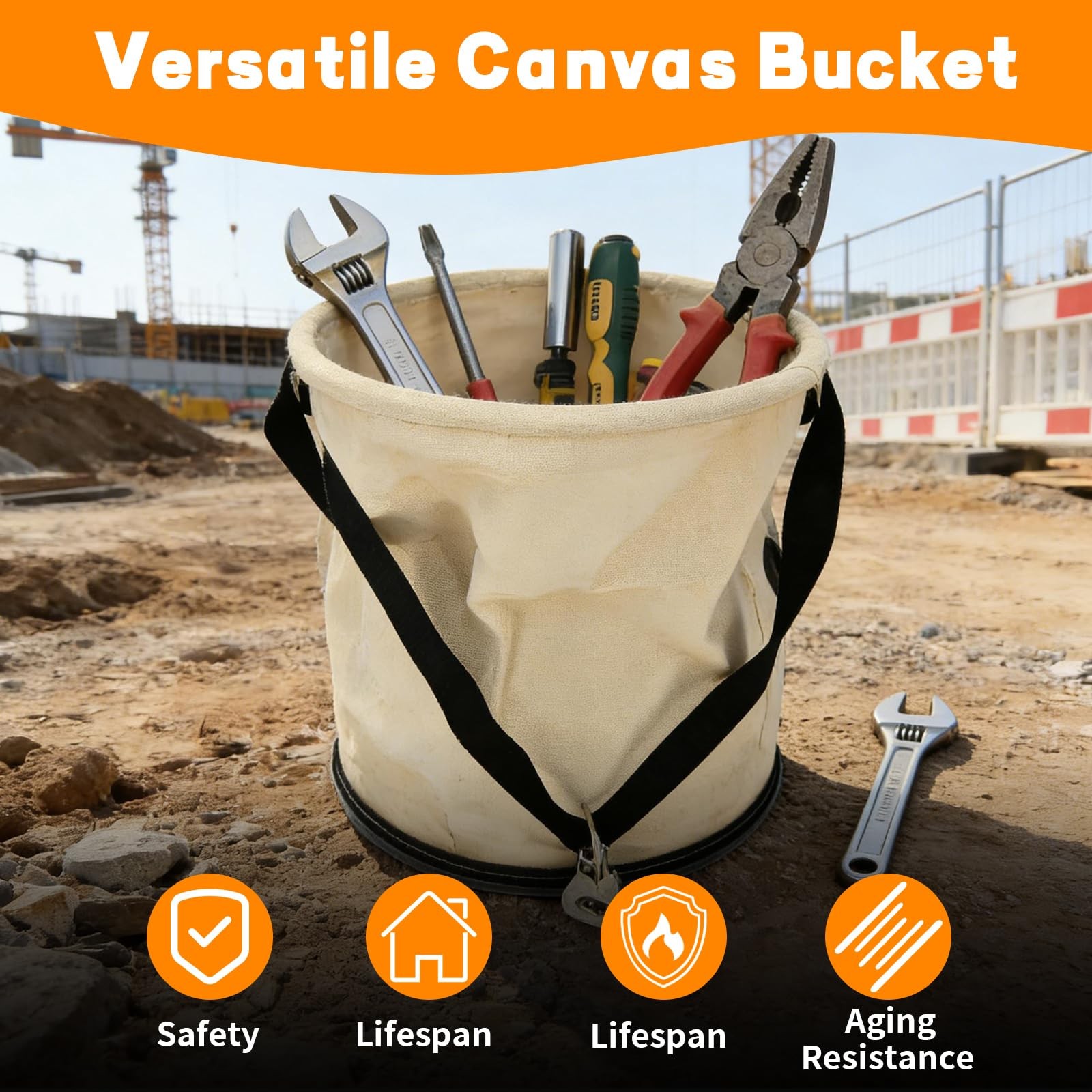 15″ x 12″ Utility Canvas Tool Bucket, White All Purpose Canvas Bucket Bag wit…
