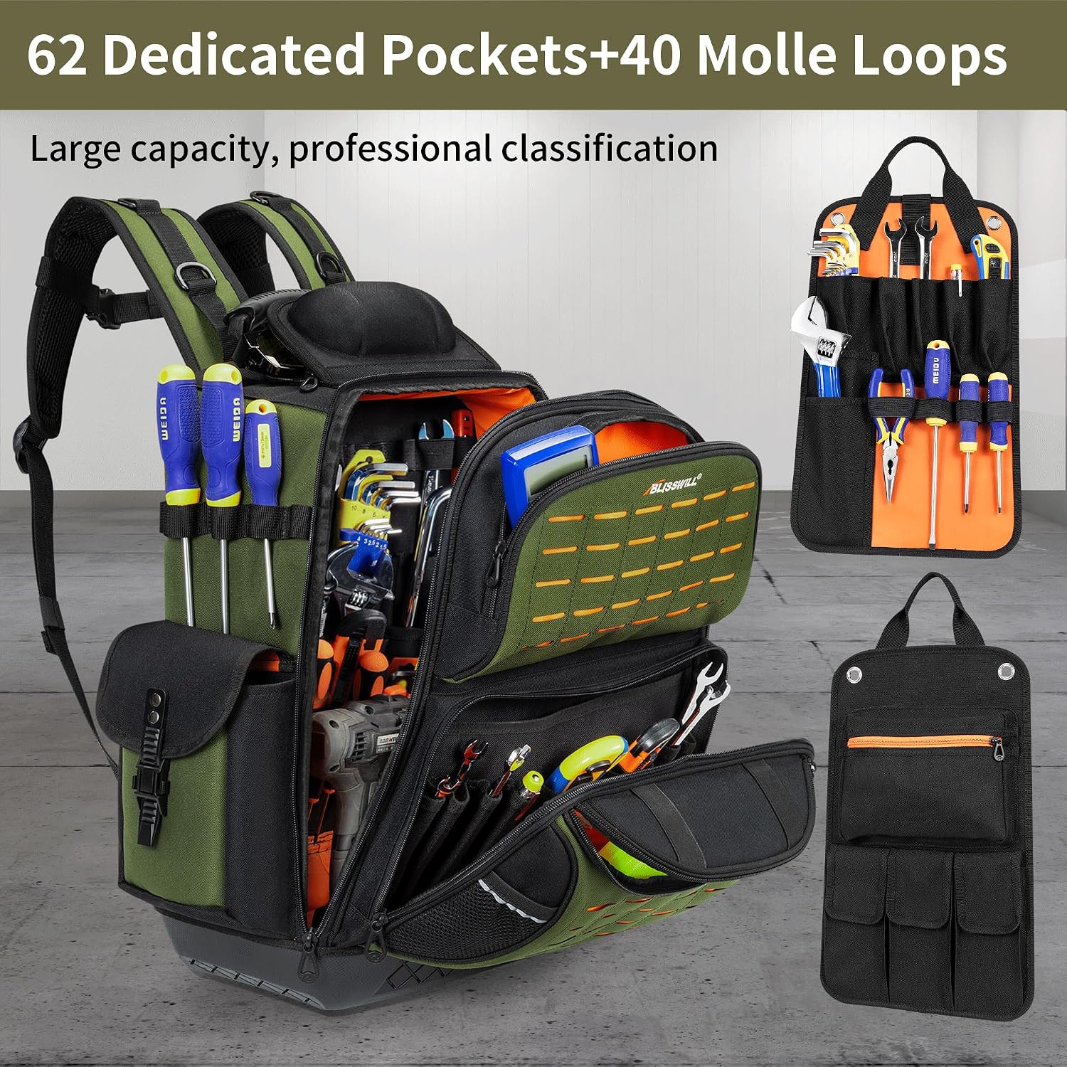 Tool Bag Backpack for Men,Heavy Duty Tool Backpack Bag with Waterproof Molded Ba