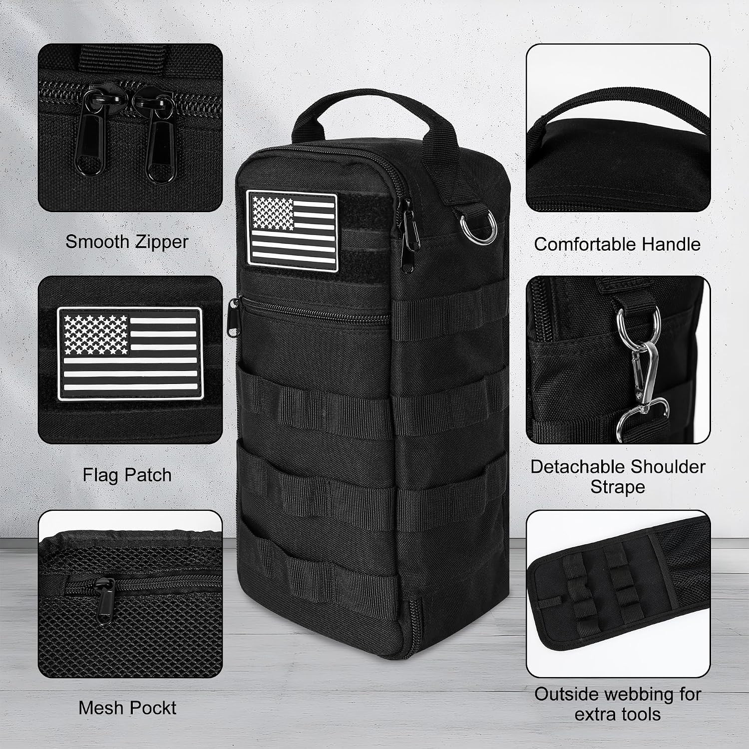 Portable Tool Bag 13 in 900D Oxford Shoulder Pouch Hammer Loop Organizer Black