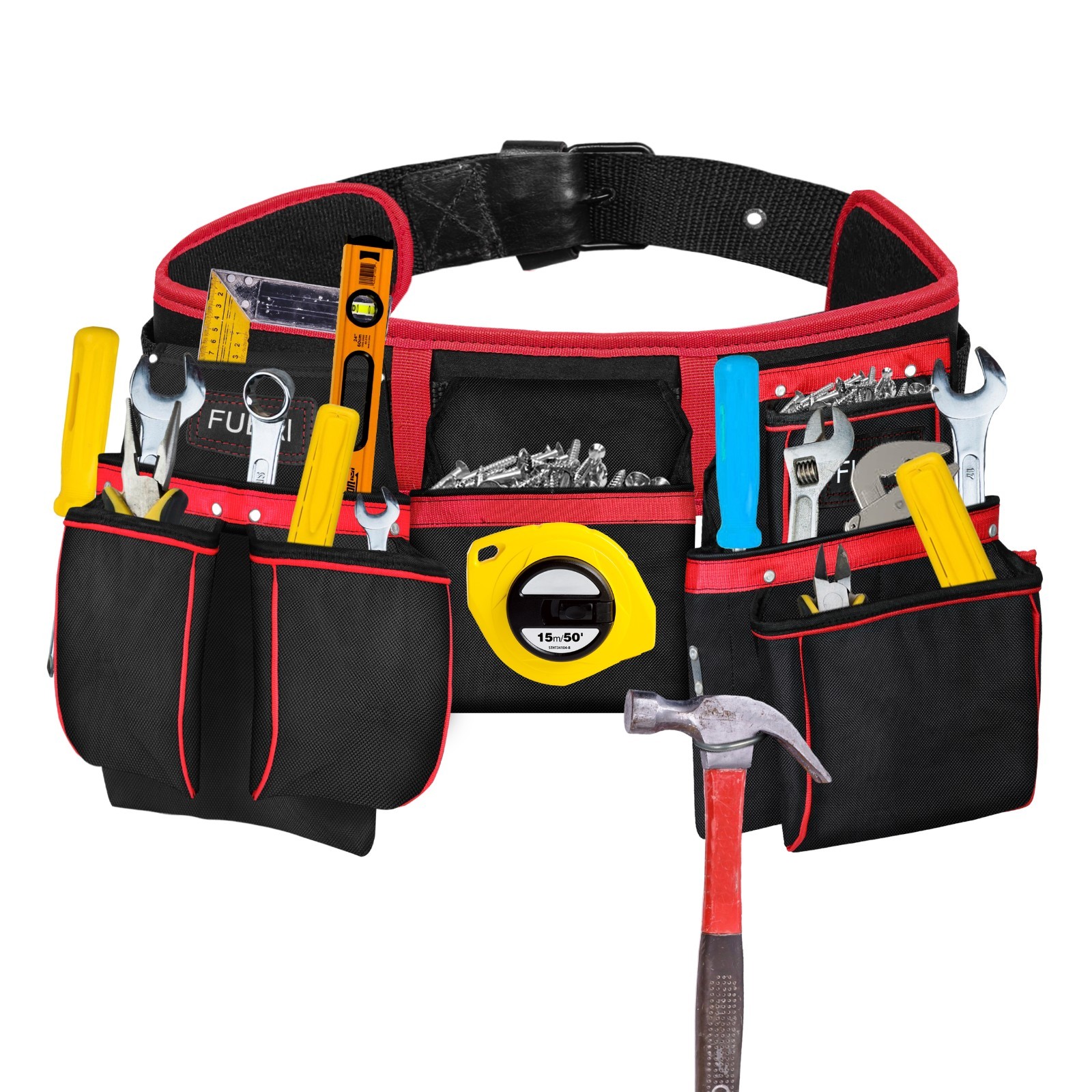 FUERI Nylon 23 Pocket Tool Belt Bags for Men, Heavy Duty Tool Pouches Set with