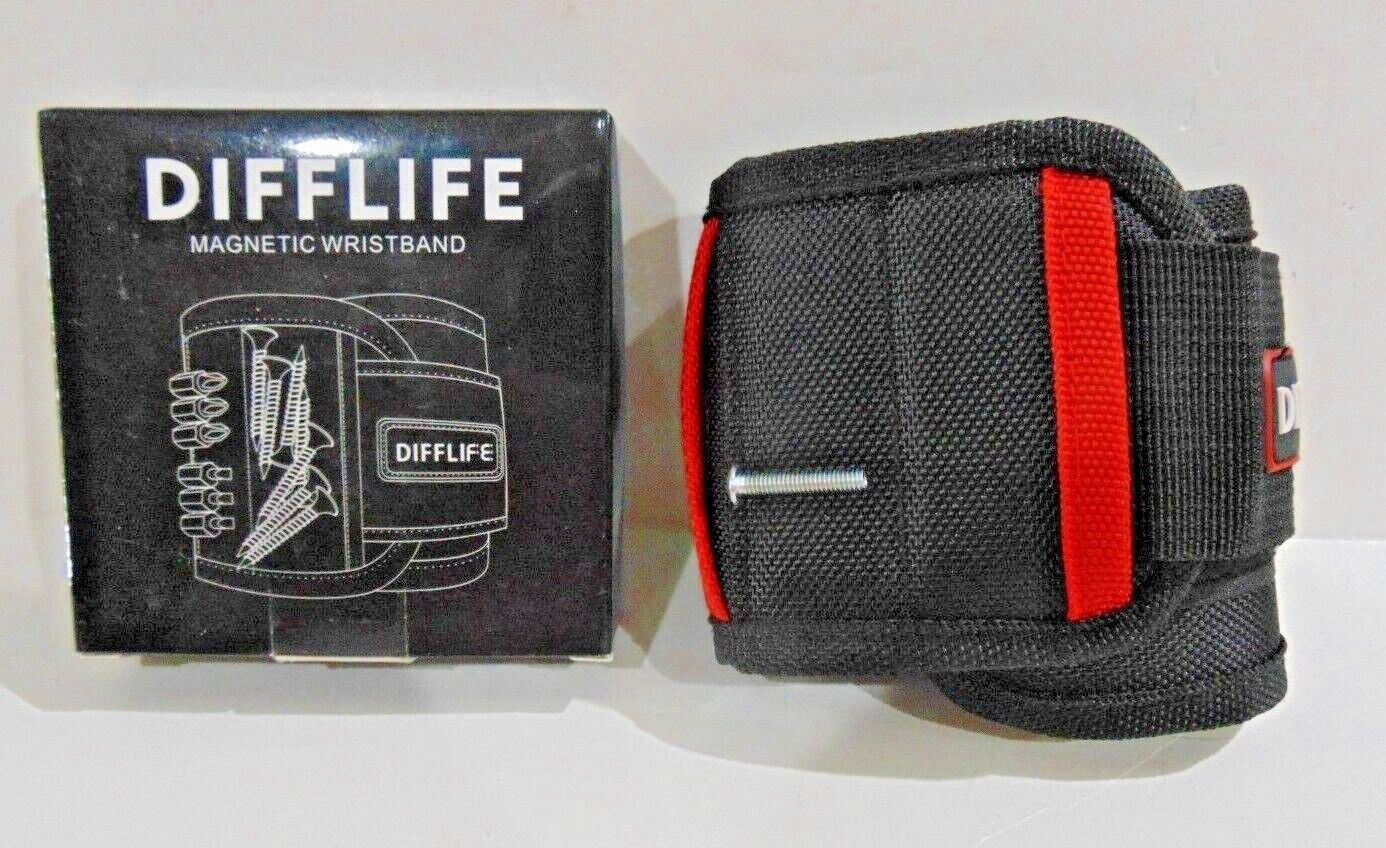 DIFFLIFE Magnetic Wristband Holds Sm. Metal Tools, Screws, Nails, Bolts (Black)