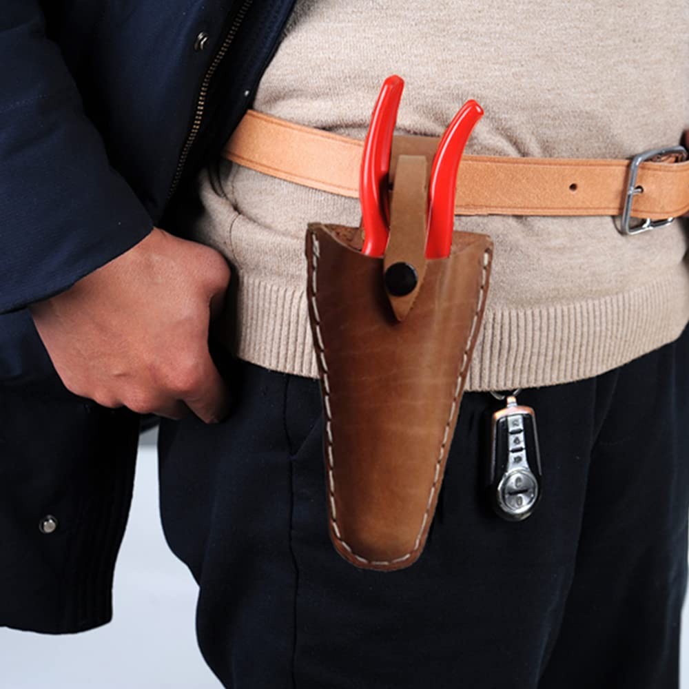 2 PCS Leather Pruner Holster Hanging Pouch with Safety Lock for Pliers Pruner…