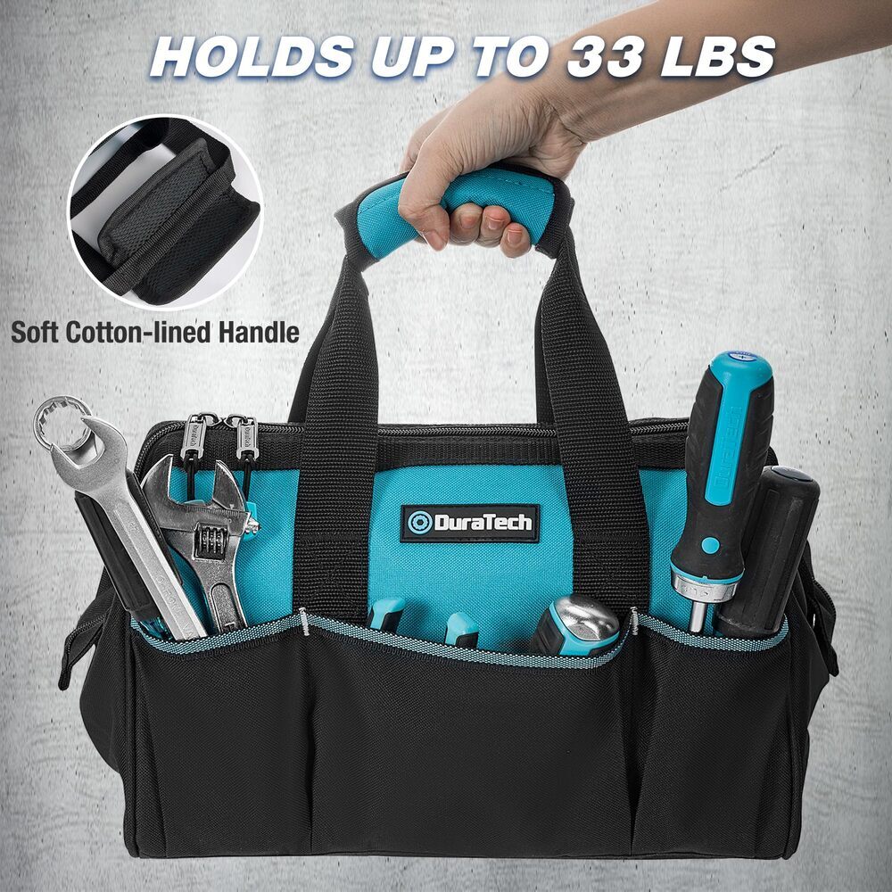 DURATECH 9 Pockets 13″ Tool Bag Wide Open Mouth Storage Toolbag Thickened Fabric