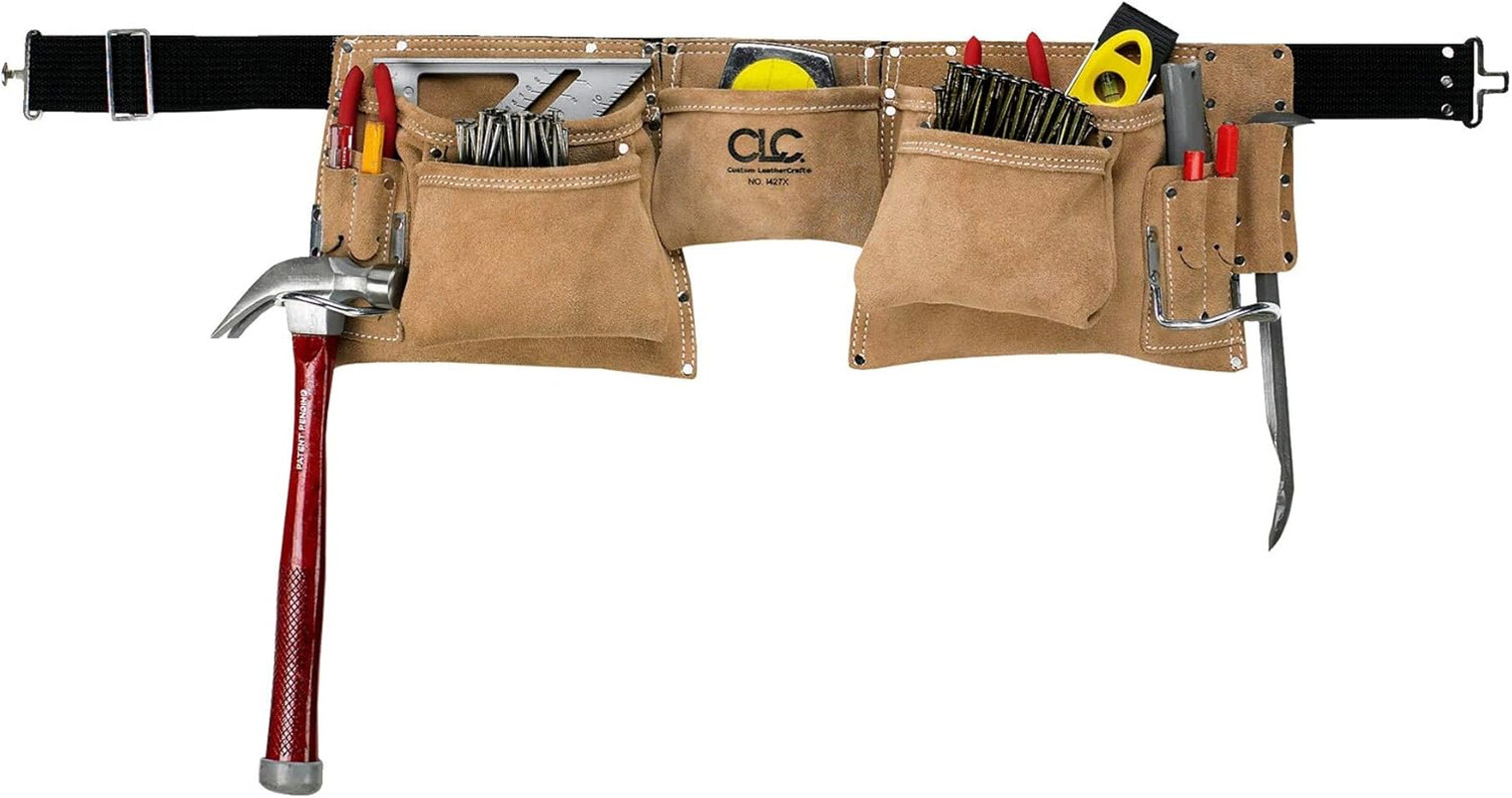 i427X Heavy Duty Contractor-Grade Suede Leather Work Apron, 2 Steel Hammer Loops