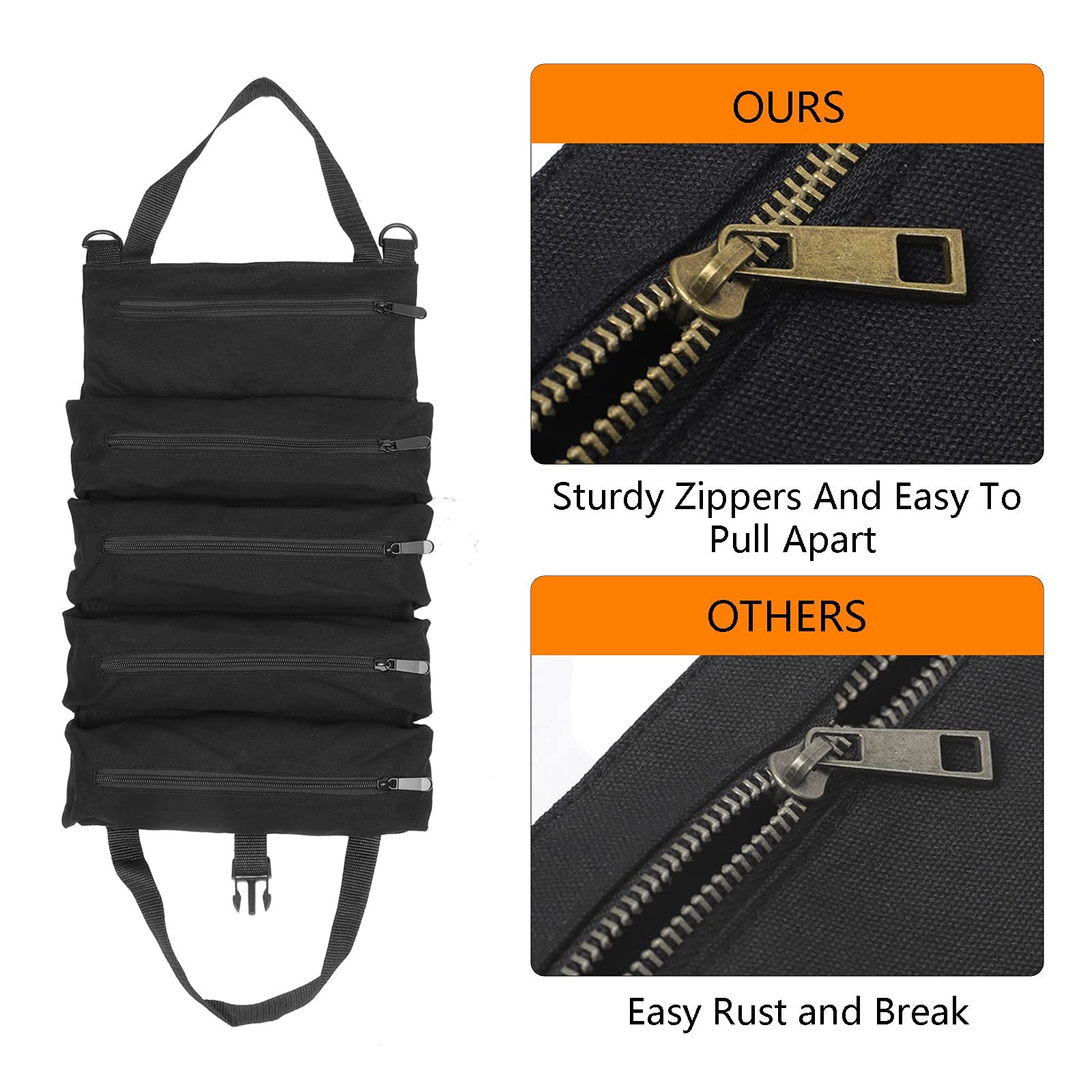 Super Roll Tool Roll,Multi-Purpose Up Bag, Wrench 19″Lx11″W, Black