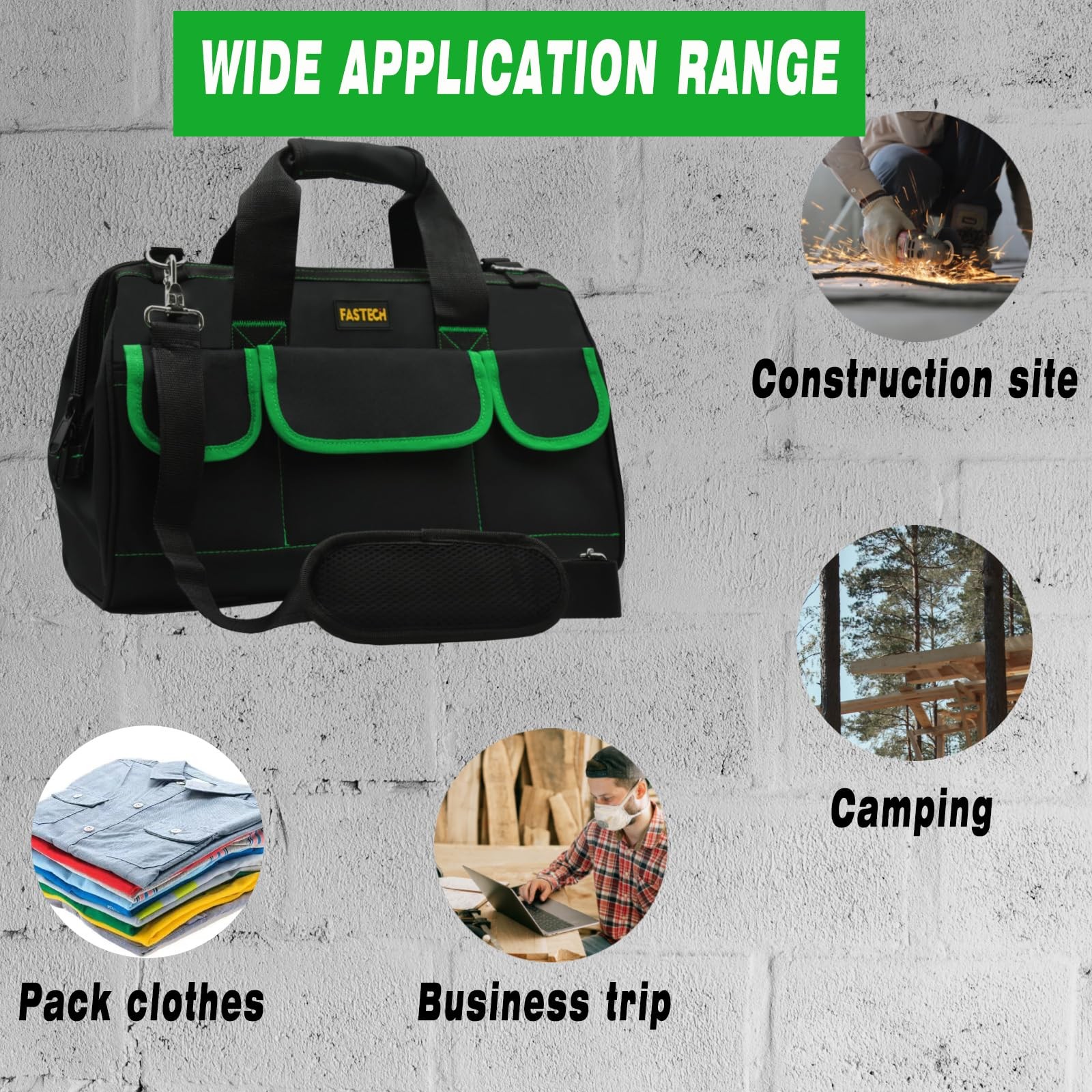 20 Inch Tool Bag With Comfortable Shoulder Straps, Waterproof Wide Mouth Tool…