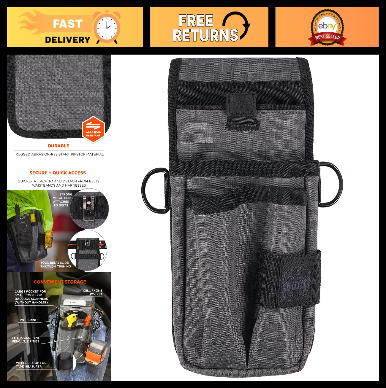 Utility Tool Pouch with Holster, Knife Holder, Scanner & Cell Phone Pocket