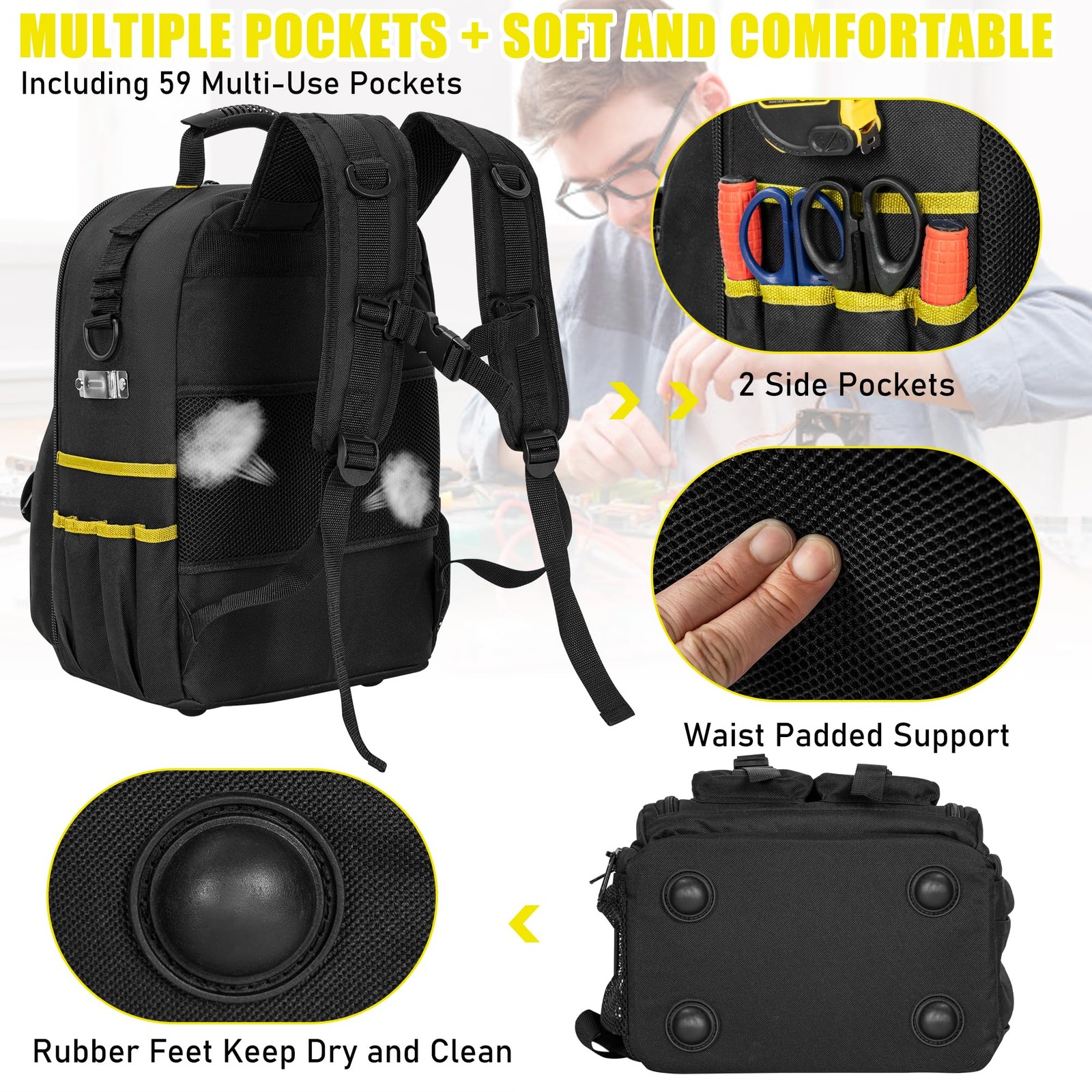 Heavy Duty Tool Backpack Padded Shoulder Removable Organizer WaterResistant