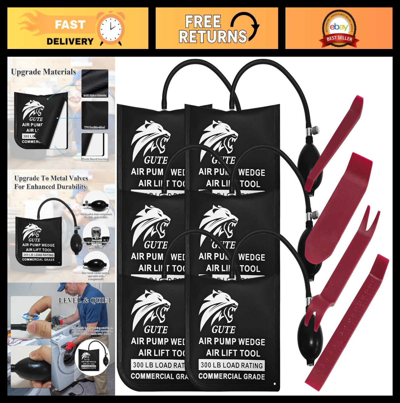 Air Wedge Bag Pump 6 Pack – 300LBS Leveling Alignment Tool Kit, Inflatable Shim,