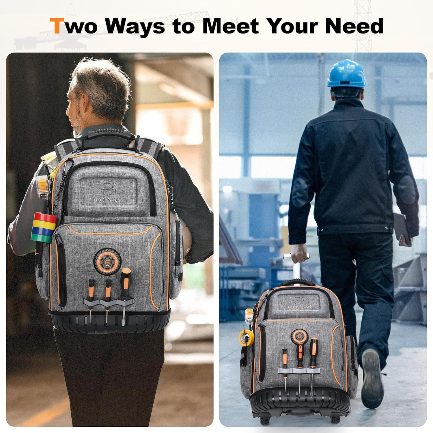 Heavy-Duty Rolling Tool Backpack with 75 Pockets for Electricians – Grey