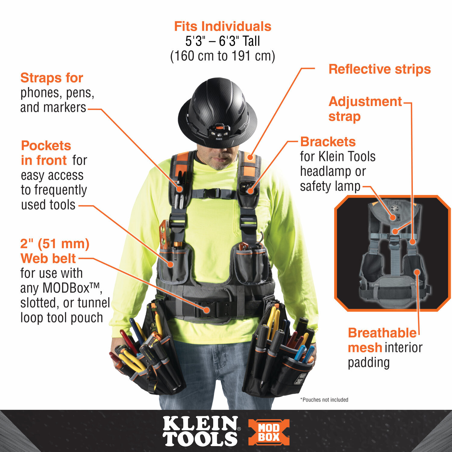 Klein Tools 55828MB MODBox Tool Vest, Fully Adjustable, Padded Comfort Support,