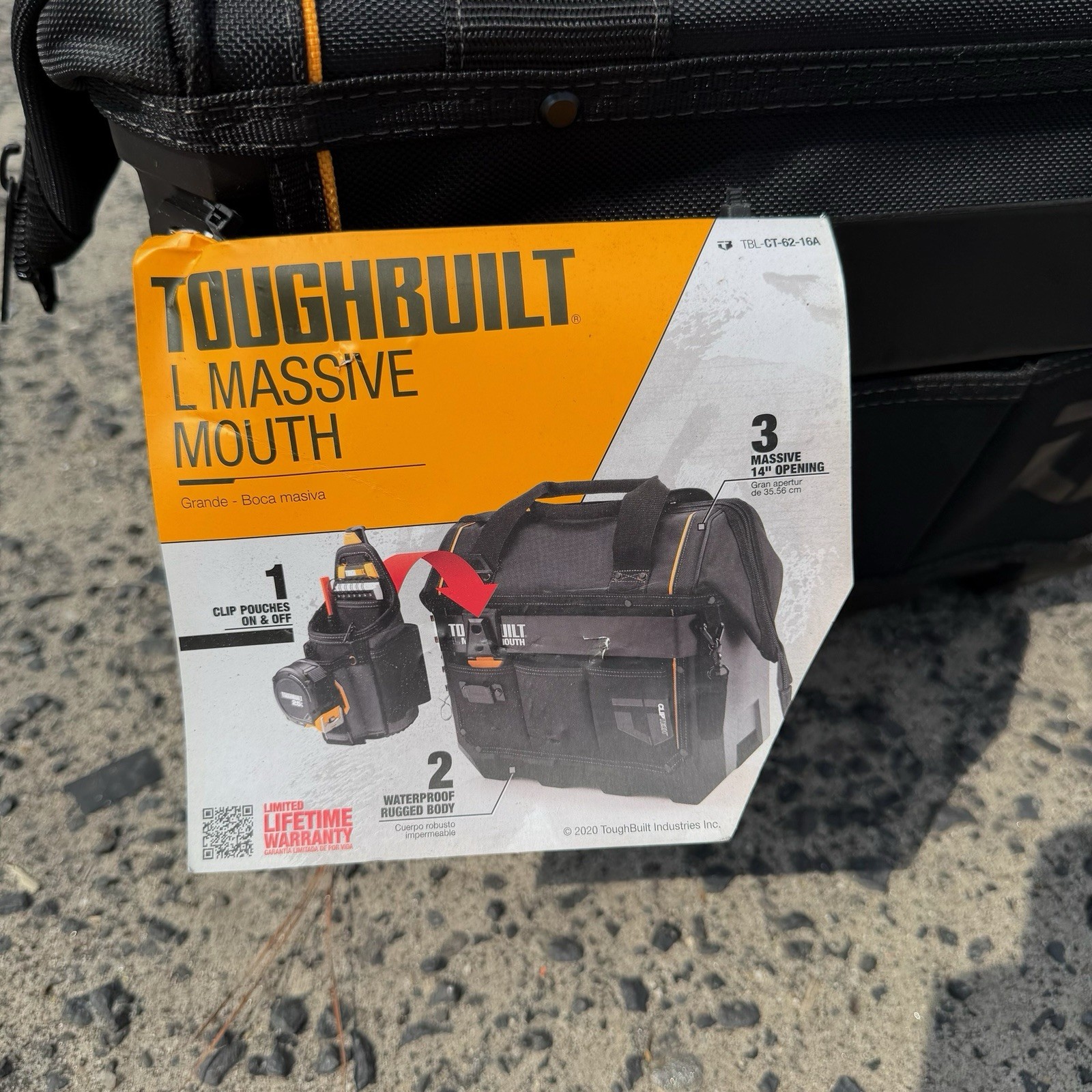 ToughBuilt L Massive Mouth Black Waterproof Storage Clip Pouches Tool Bag NEW