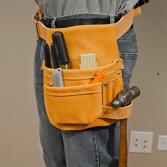 KLEIN TOOLS Tool Pouch For 3 in Belt Wd – Max, 4 Pockets, Brown 36L259