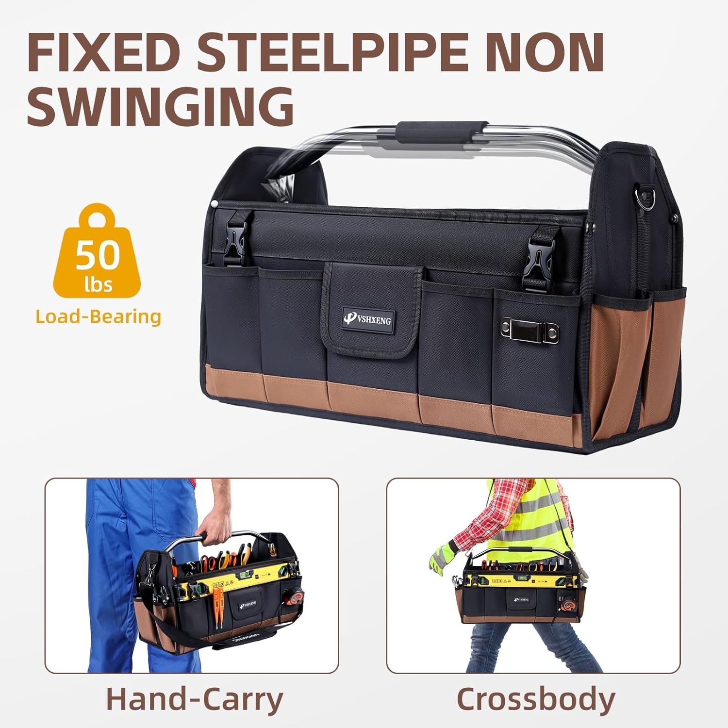 20 Inch Tool Bag, Foldable 19 Pockets Tool Tote Bags with Tool Organizer with Ad