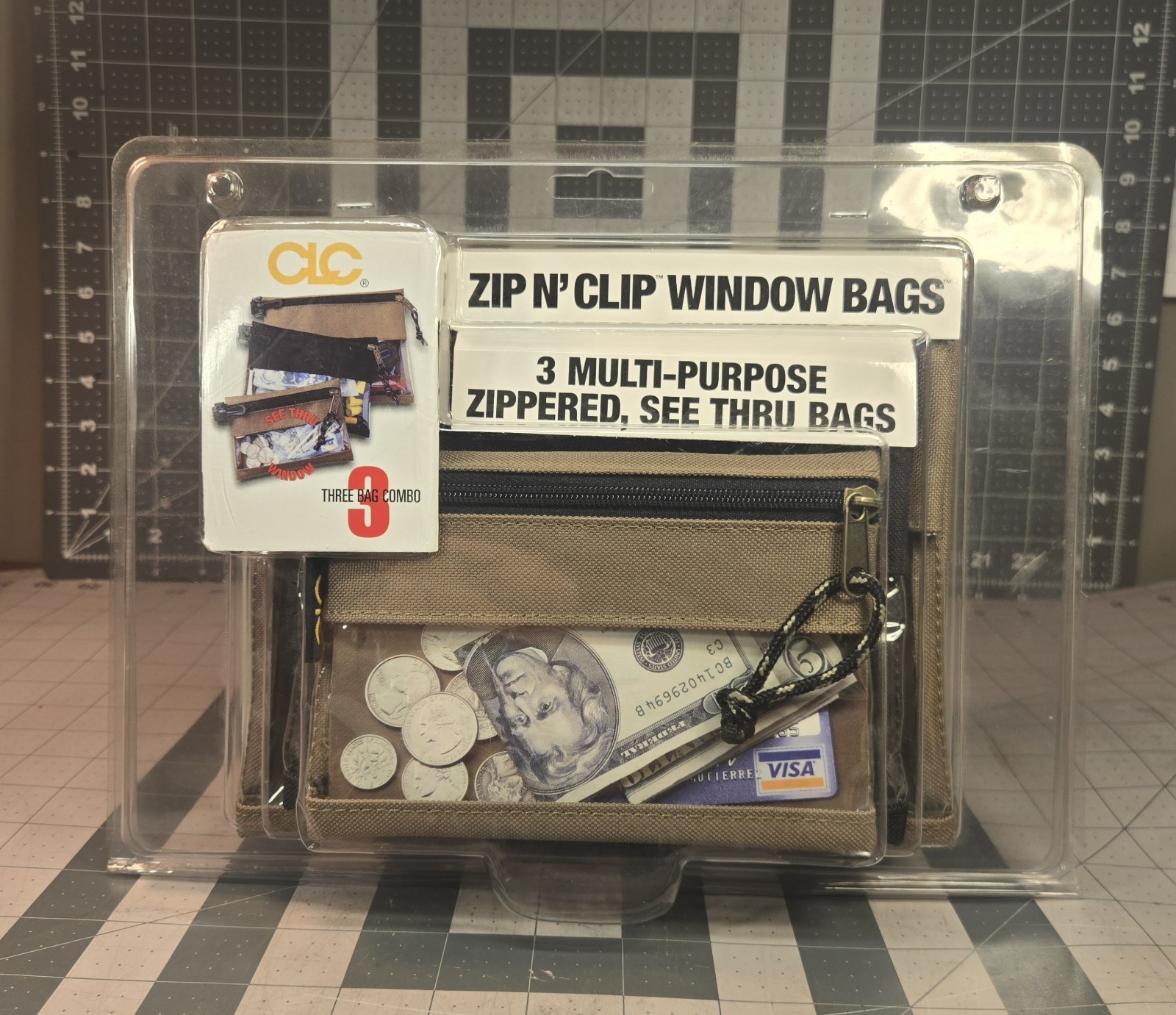 CLC Zip’n Clip 3 Multi-Purpose Zippered See Thru Bags~9×7, 7×6 and 6×5 in.