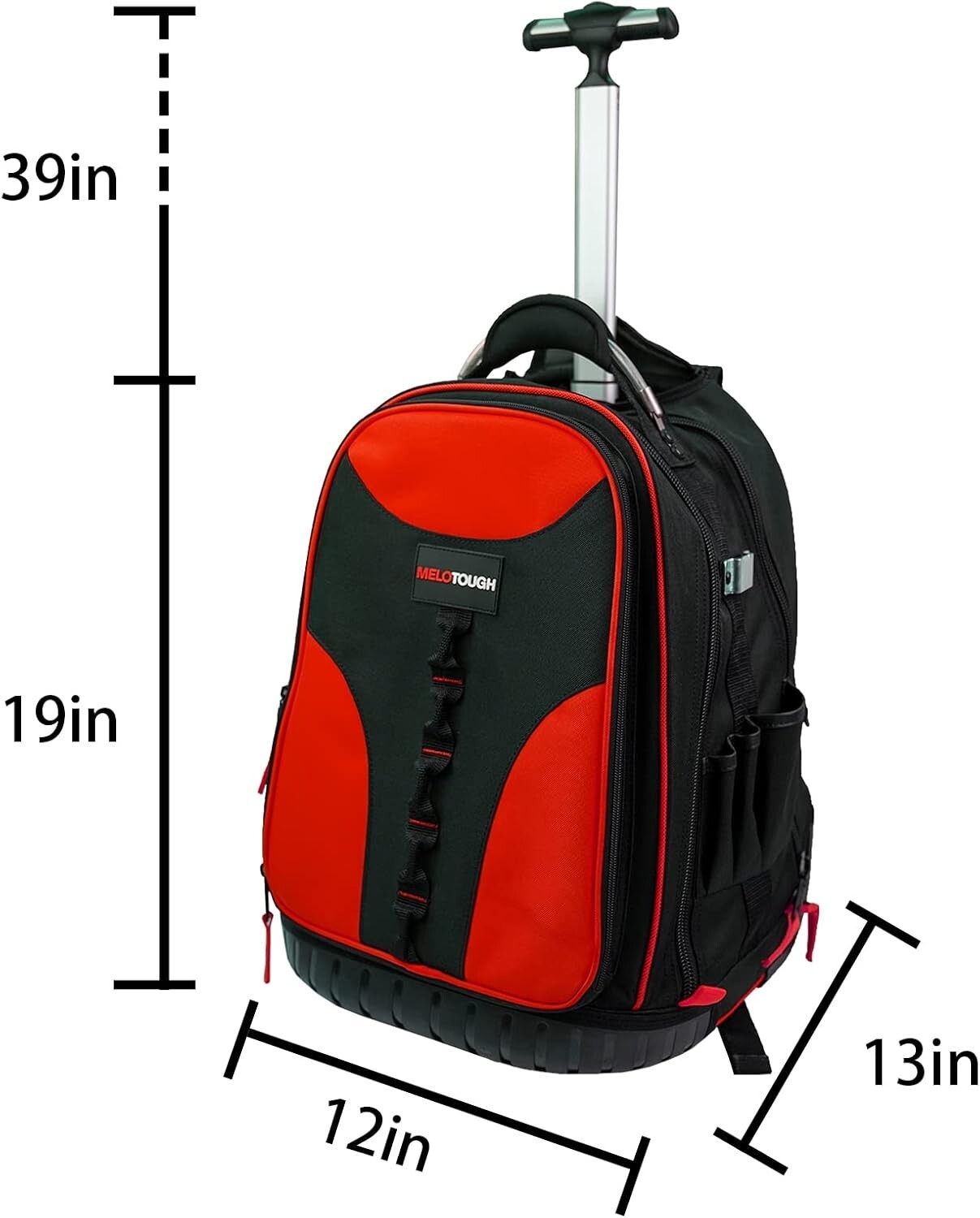 Multi-Functional Tool Backpack with Wheels & Laptop Compartment – Red & Black