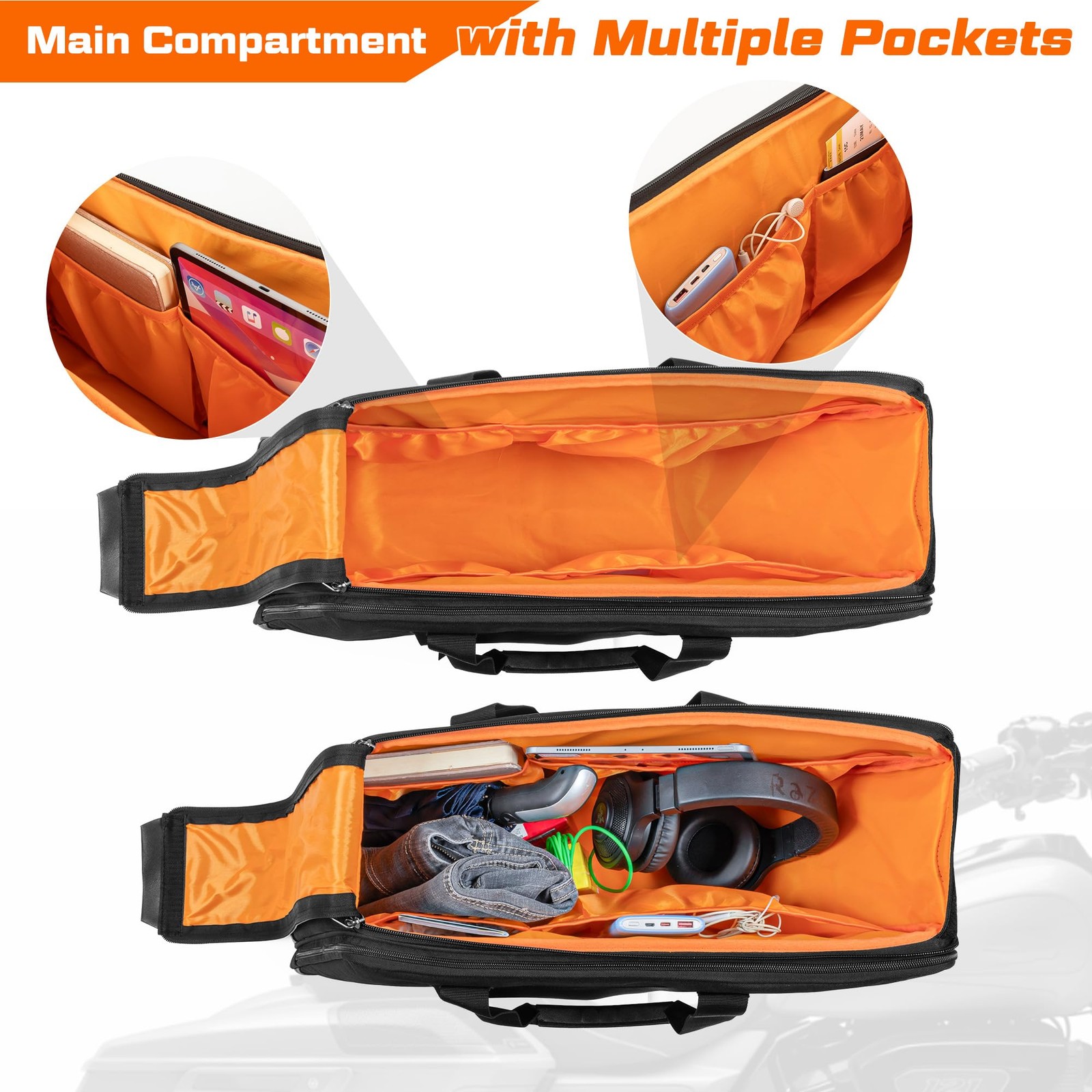 Motorcycle Saddlebag Liner Bag, Saddlebag Organizer with Orange Liner, with H…
