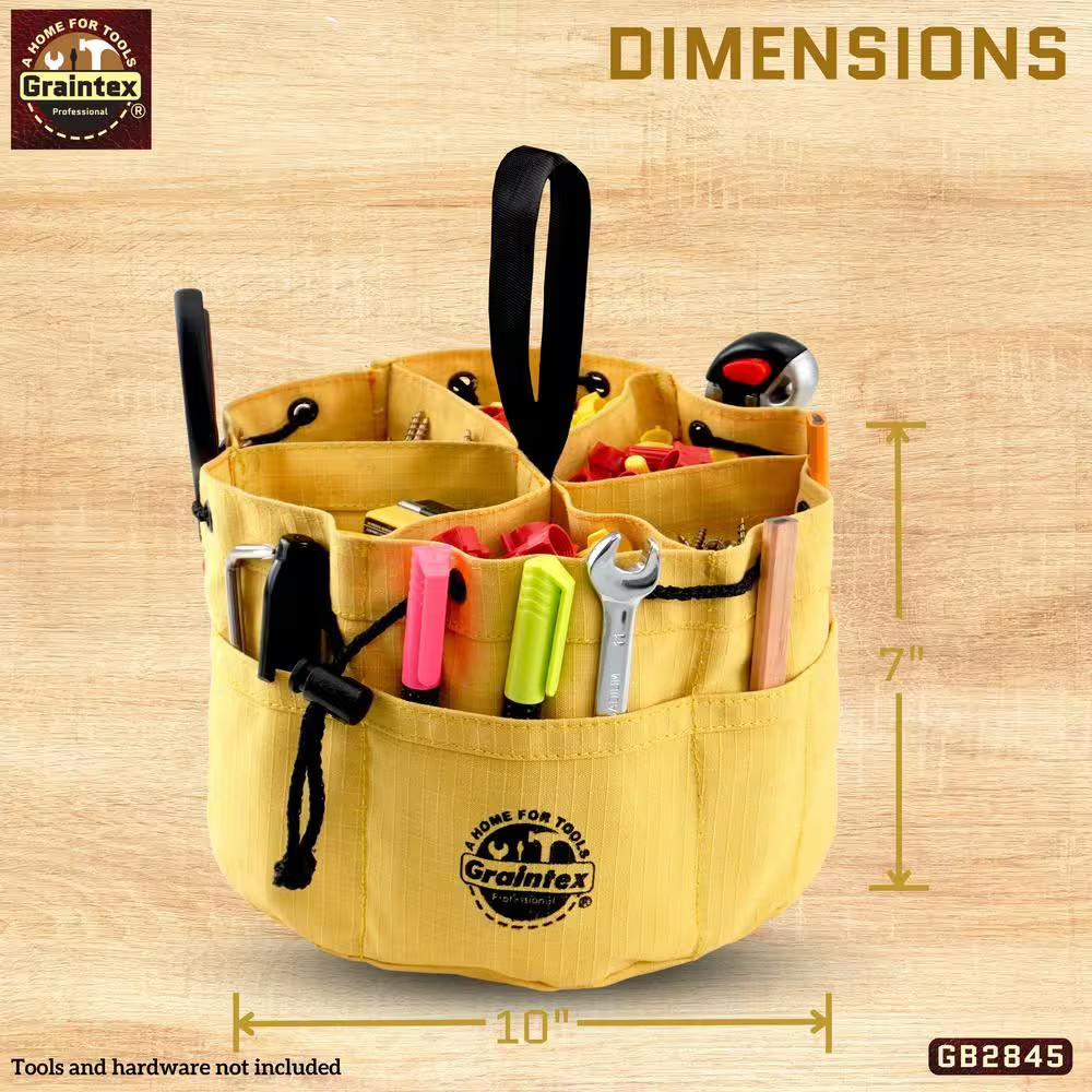 10 In. 18-Pockets Grab Tool Bags with Drawstring Closure Set of 3