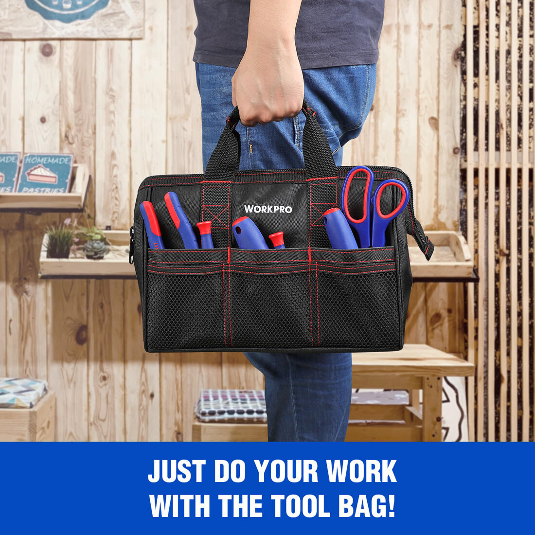 WORKPRO 2-Pack 18″ 13″ Heavy Duty Tool Bag Case Zip Top Wide Open Mouth Storage