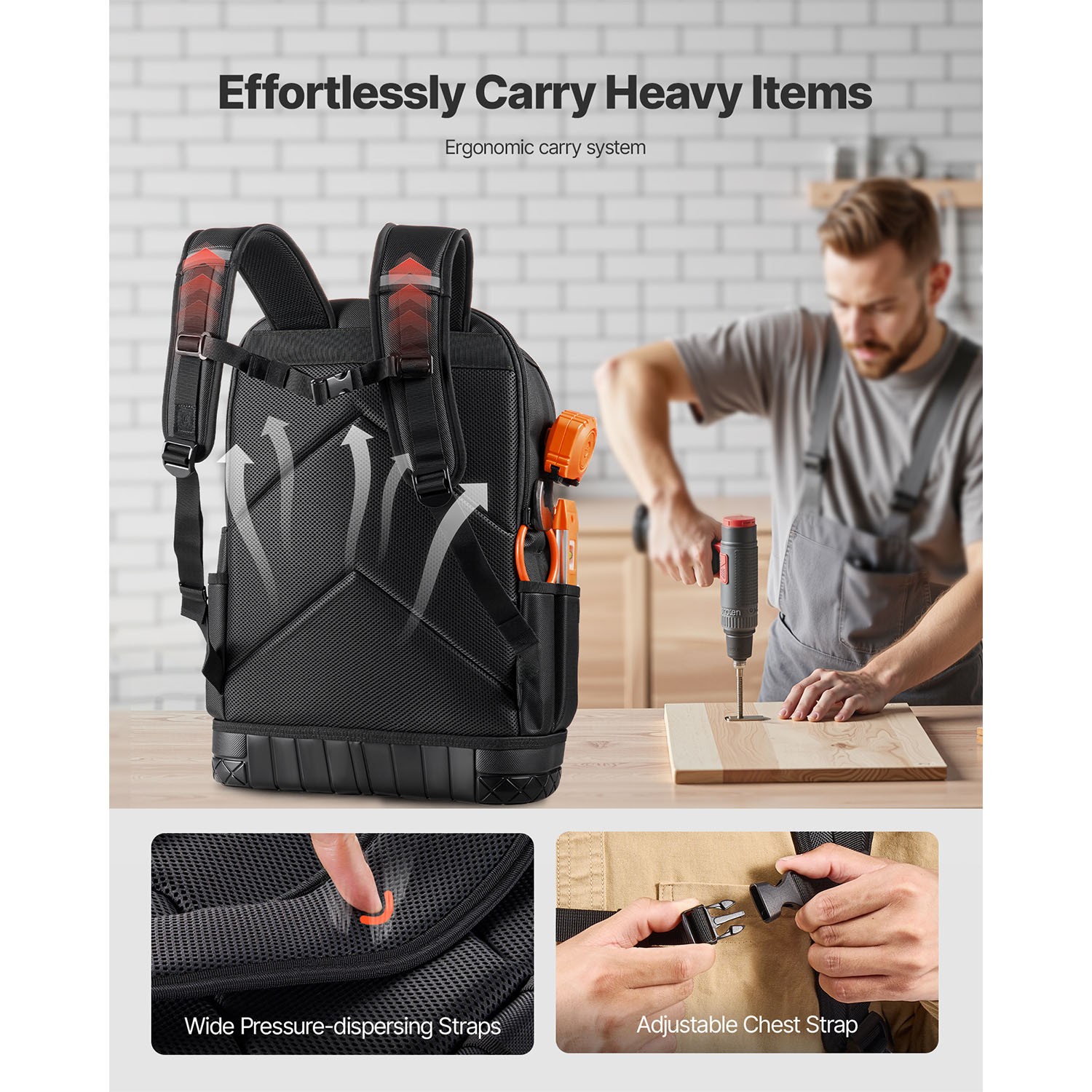 Tool Backpack 65 Pockets Tear-resistant Jobsite Backpack for Electrician