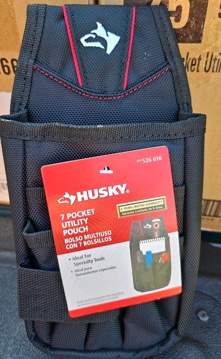 Husky 7 Heavy Duty Interior Storage Pocket Black Utility Tool Belt Pouch