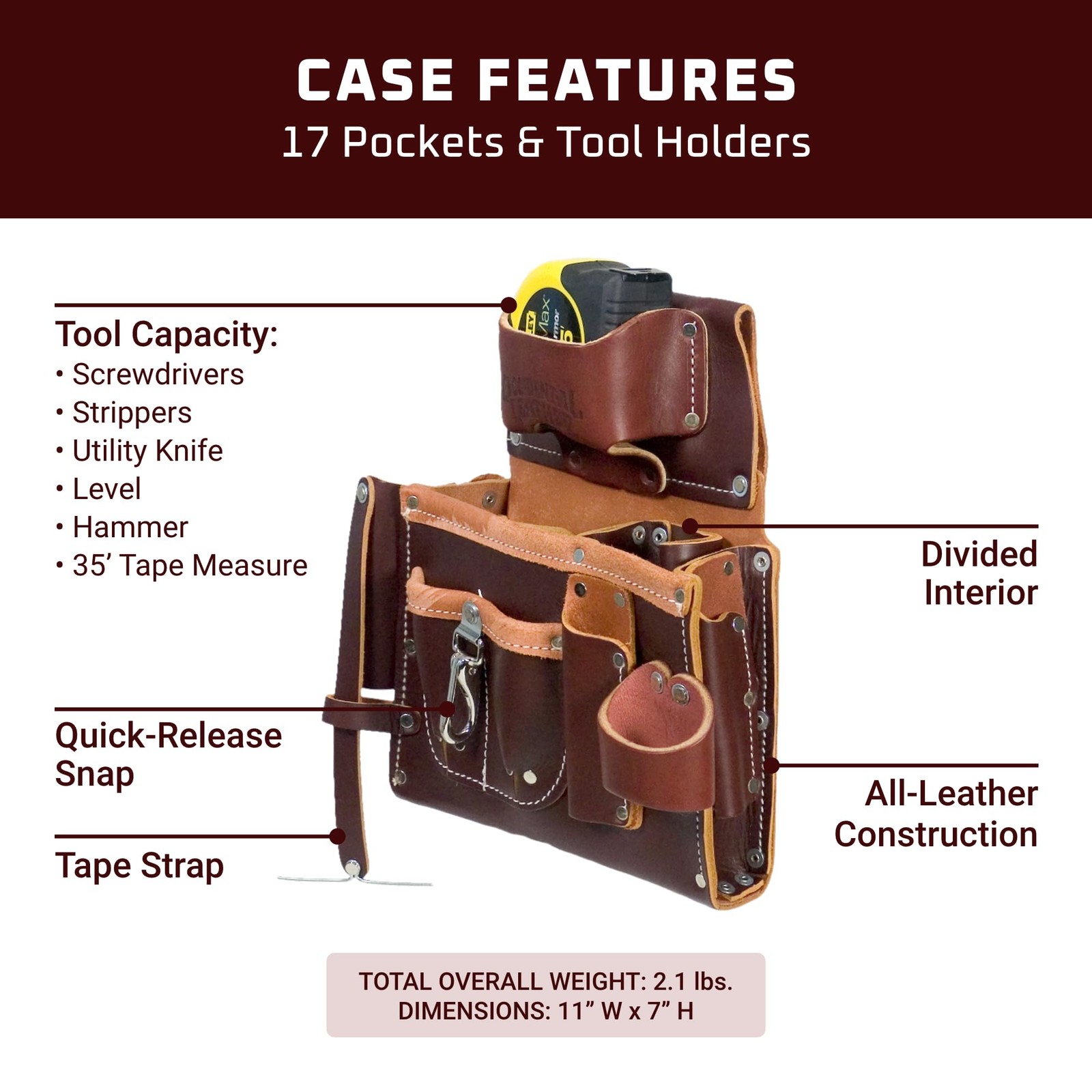 Occidental Leather Engineer’s Tool Case – 17 Pockets & Multicolor