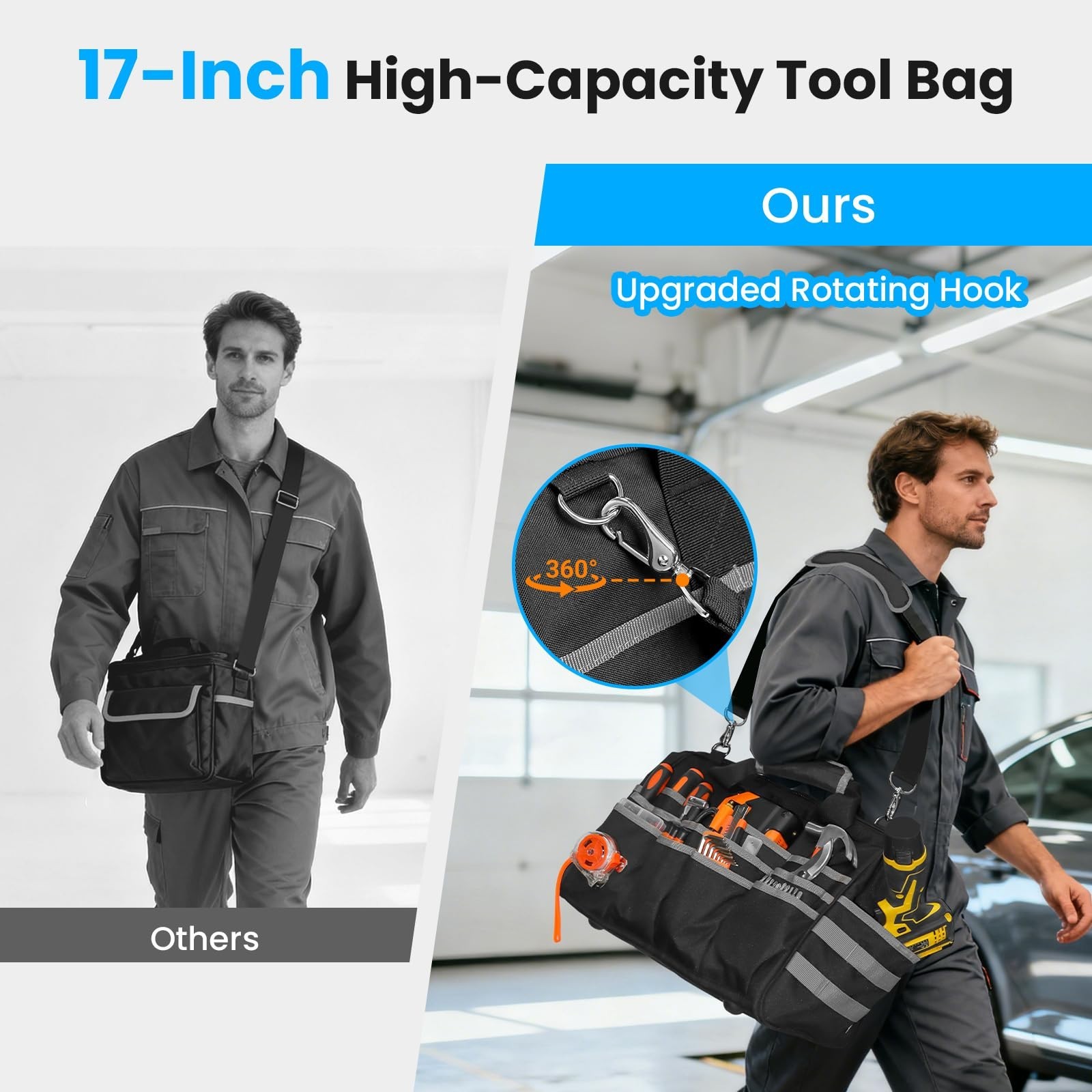 Heavy Duty 17″ Tool Bag – Waterproof Multi-Pocket Organizer with Adjustable Stra