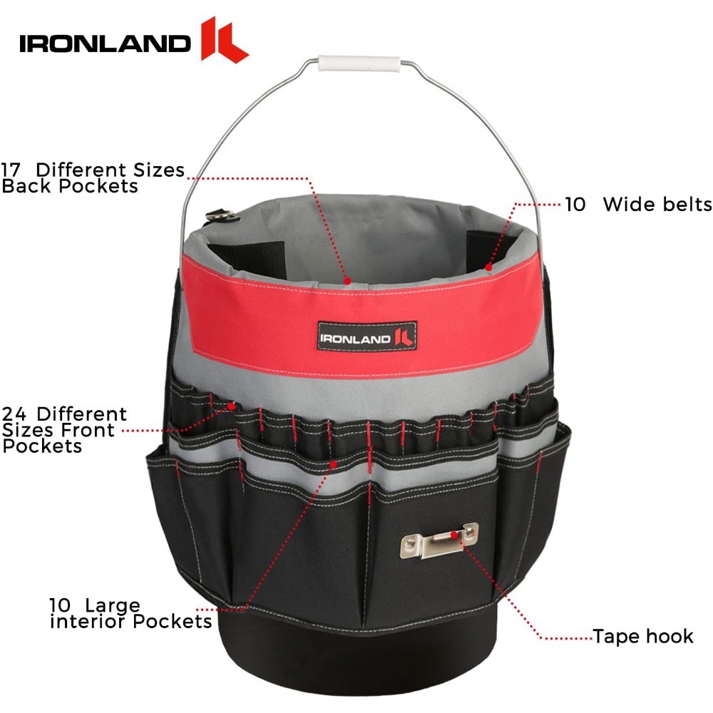 Tool Fit , 51 Pockets, Bucket Tool Caddy for Garden, Construction,Red & Black