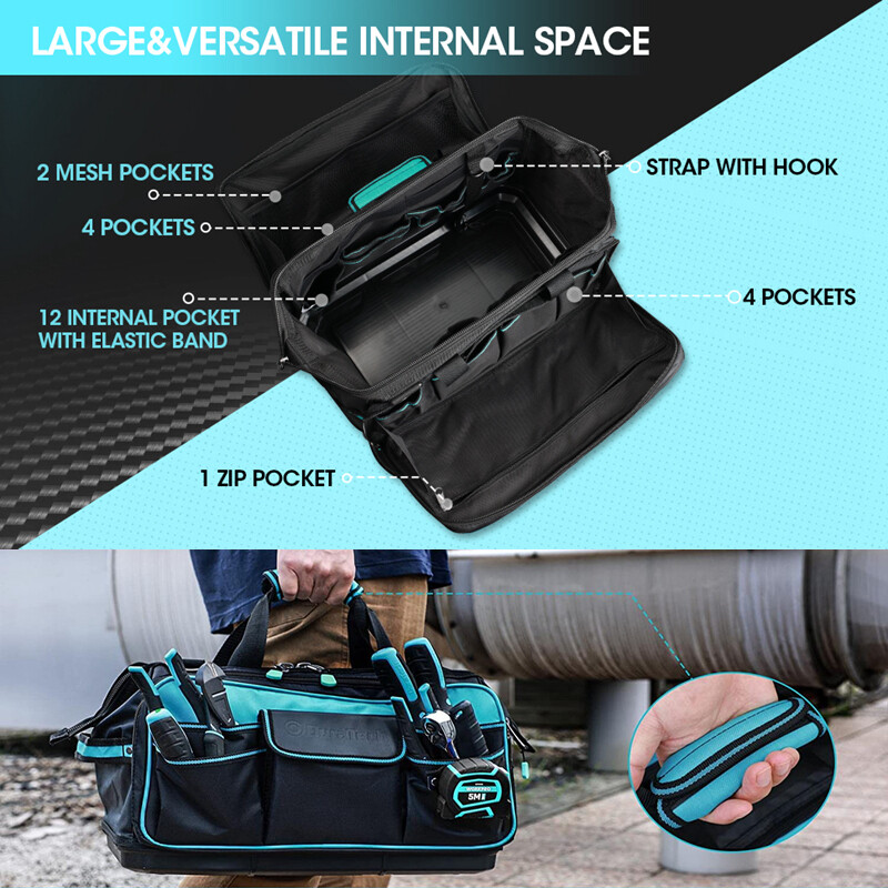 DURATECH Wide Mouth Tool Bag 17-in Large Storage 32 Pocket Bag Organizer w/Strap