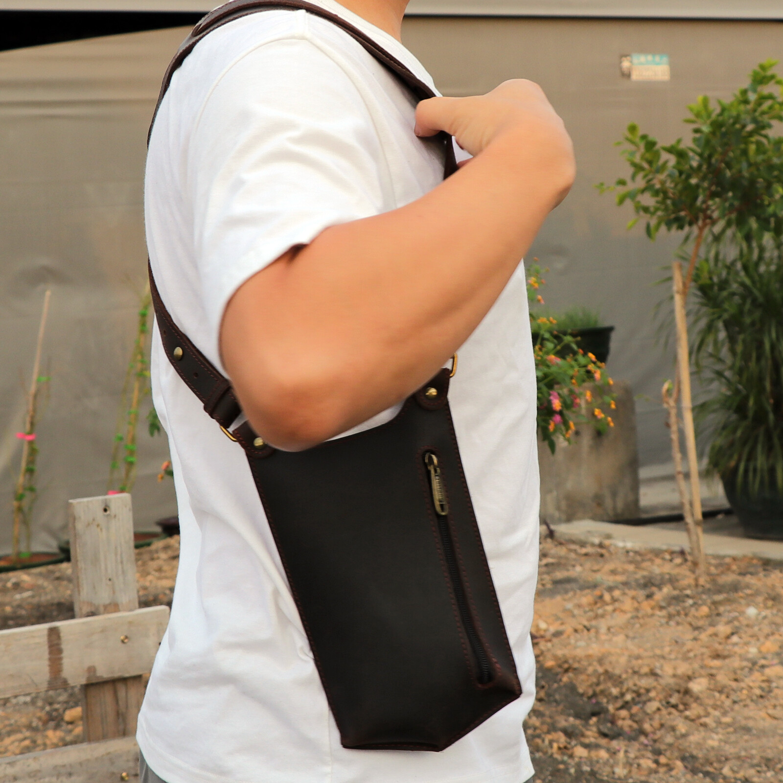 TOURBON Leather Double Phone Underarm Case Suspender Shoulder Wear Harness Bag