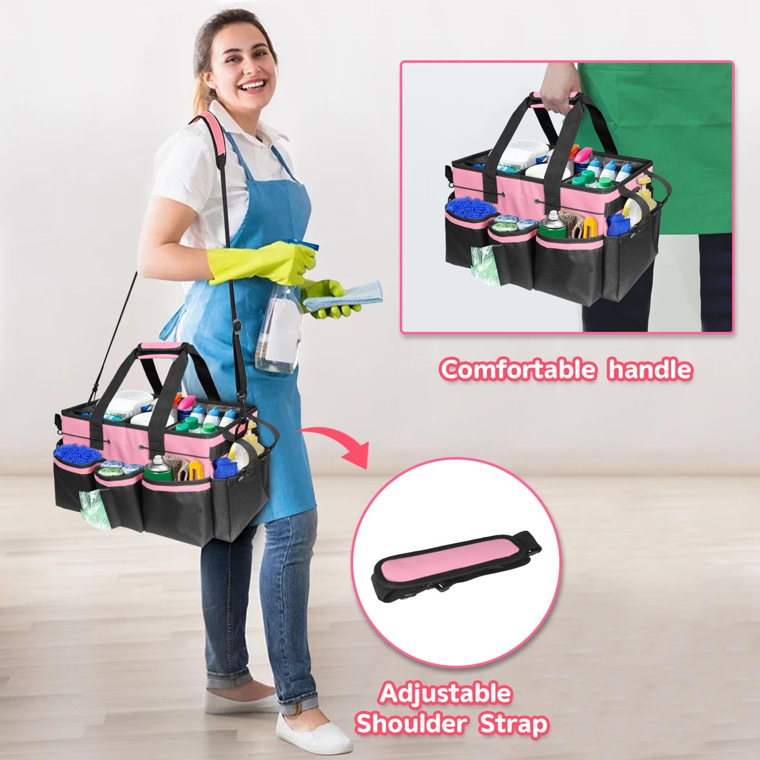 Jenlan Cleaning Caddy Tote with Removable Dividers 17.8×12.2×9.3in Waterproo…