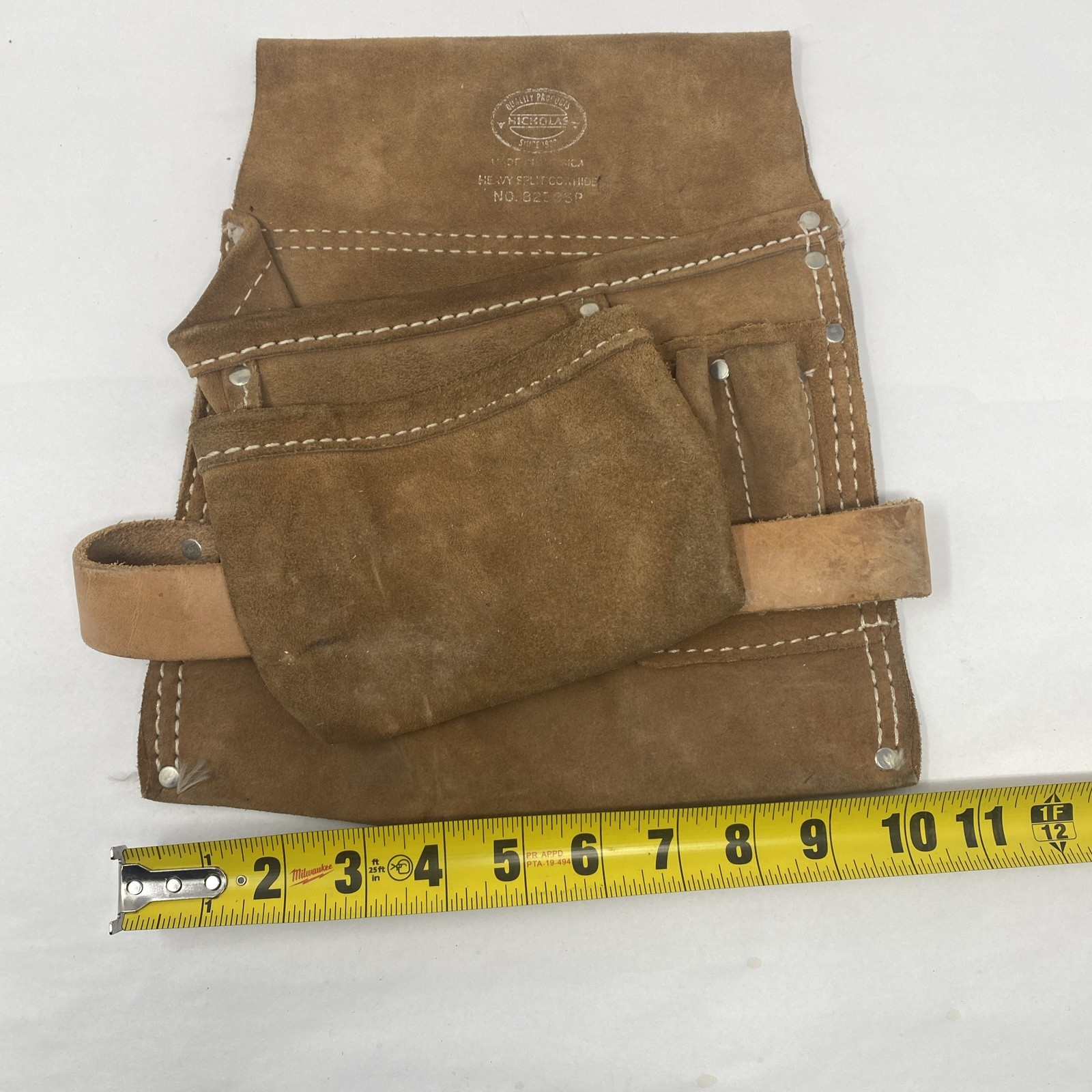 Vintage Nicholas Heavy Split Cowhide Leather Tool Belt Holder Pouch Made In USA