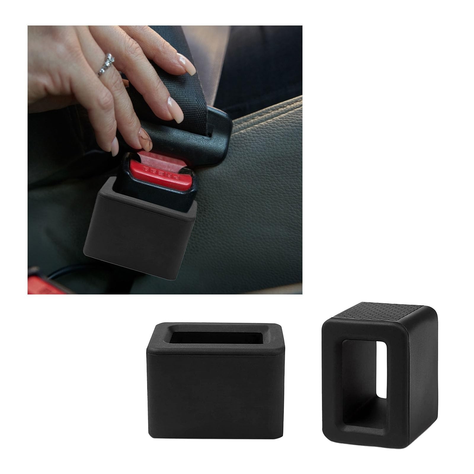 Augeny 2PCS Seat Belt Buckle Holder, Silicone Auto Rear Seatbelt Black