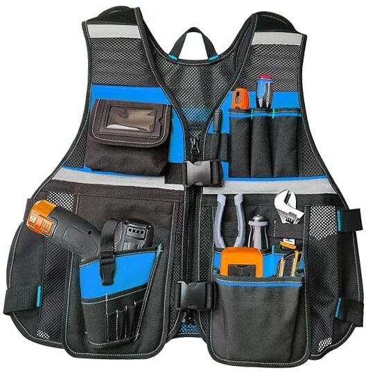 Electrician Tool Vest for Men, Hi Vis Tool Vest with 17 Compartments, Blue
