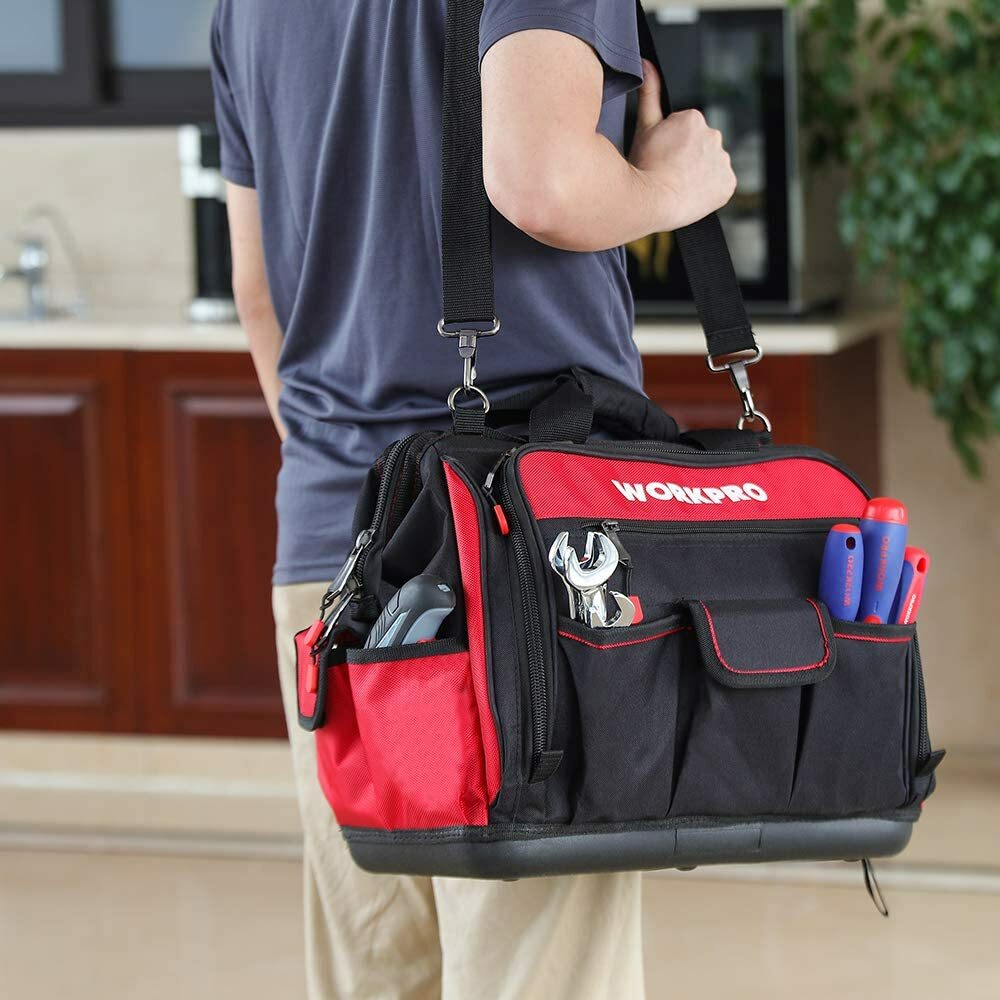 WORKPRO 16″ Tool Bag Top Wide Mouth With 46 Pockets For Tool Organizer & Storage