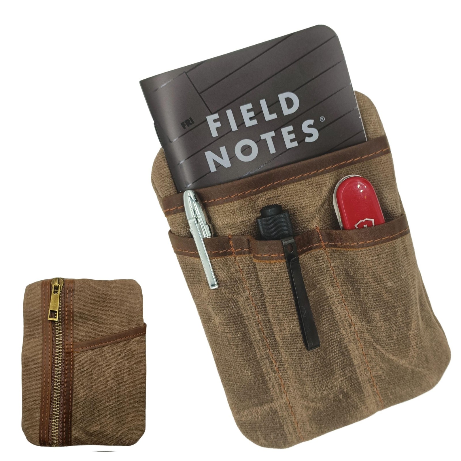 EDC Pouch 6 Pockets Organizer Waxed Canvas and Leather EDC Wallet Pocket Pouch