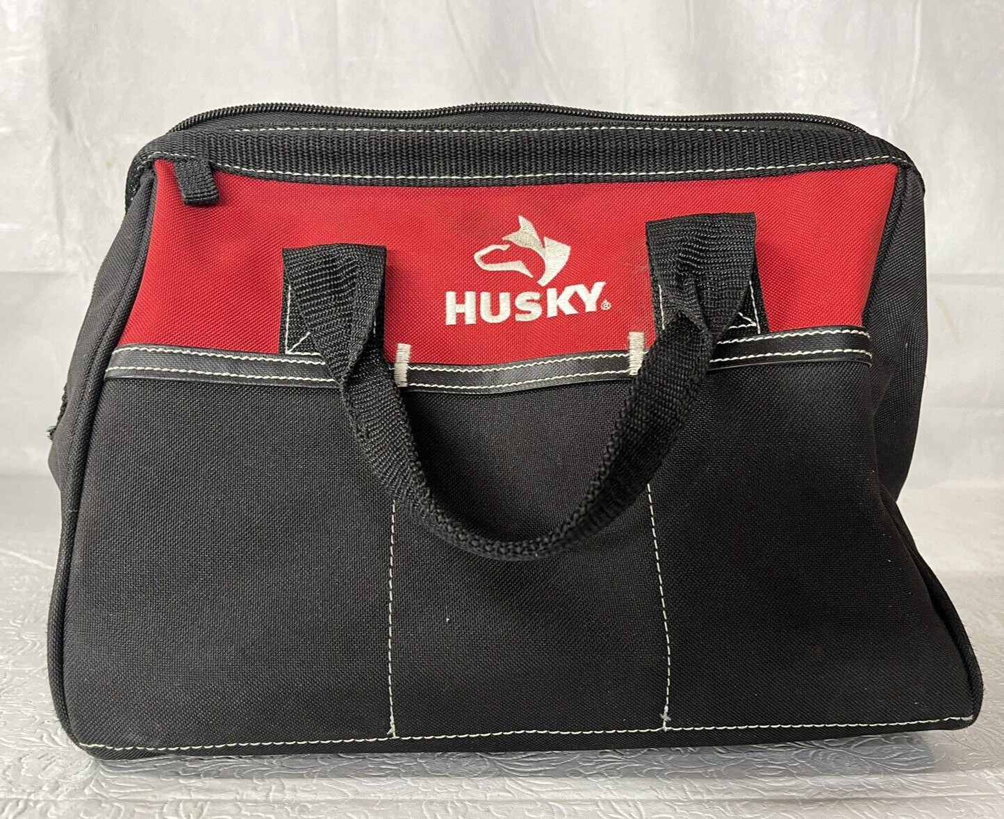 Husky 3 Pocket Zippered Tool Bag 12″ x 7″ Red Black Storage Tool Case