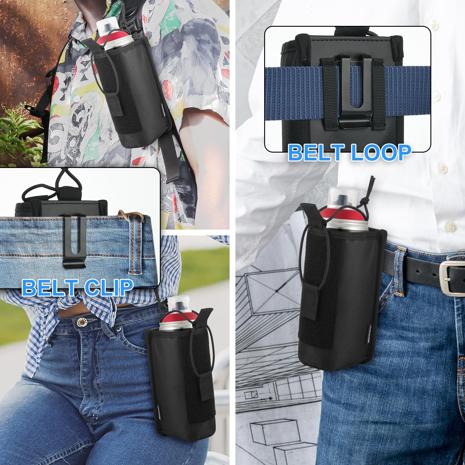 1680D Black Spray Can Belt Holster, 1 Pack Spray Bottle Holder with Metal Bel…