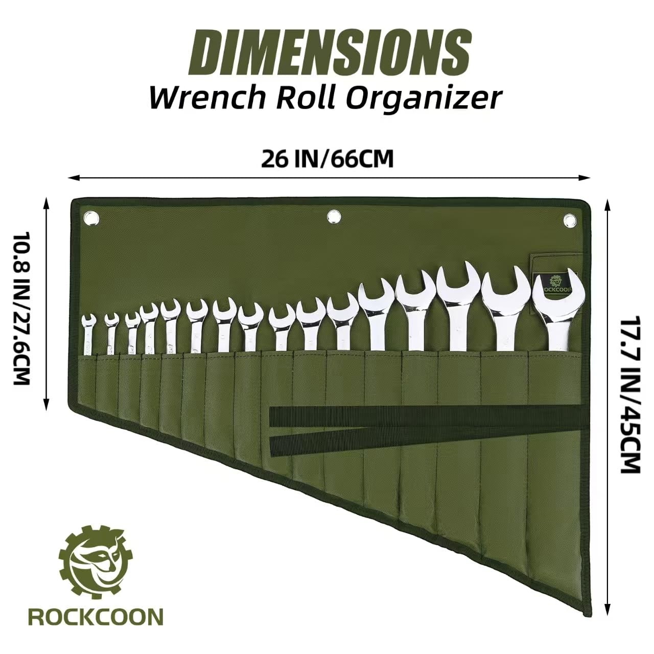 Waterproof Wrench Organizer Roll Pouch Green Oxford Material Wrench Storage Case