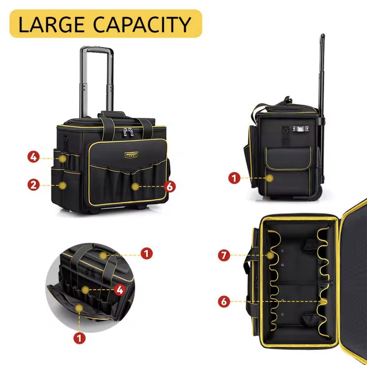 Winhunt Rolling Tool Bag with Wheels Heavy Duty Storage Organizer, Rolling Bag