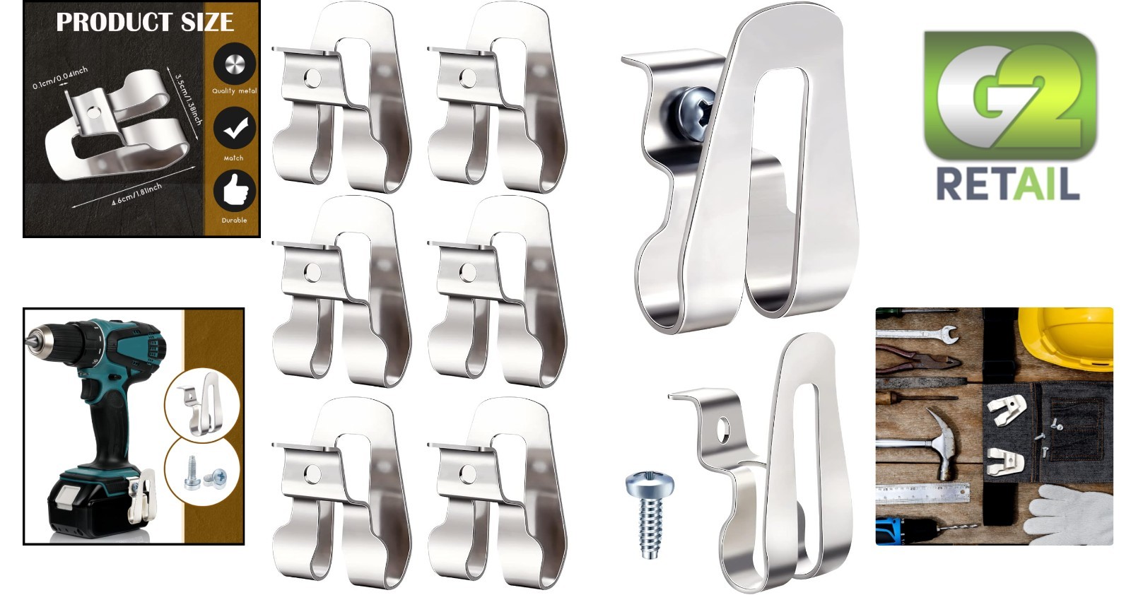 Compact Stainless Steel Drill Hook Clips – 8 Pack for Effortless Tool Storage
