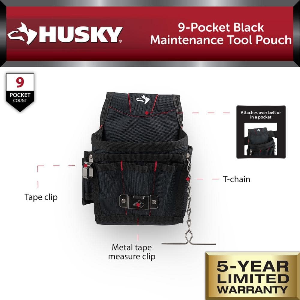 Husky 9-Pocket Black Maintenance Tool Belt Pouch