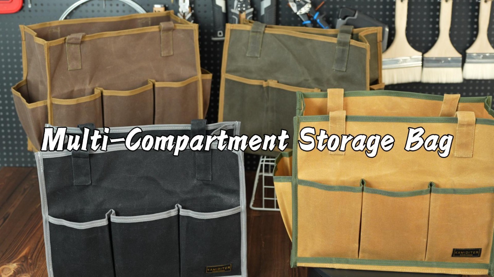 Heavy-Duty Waxed Canvas Garden Tool Organizer Bag, 14-Pocket, Grey