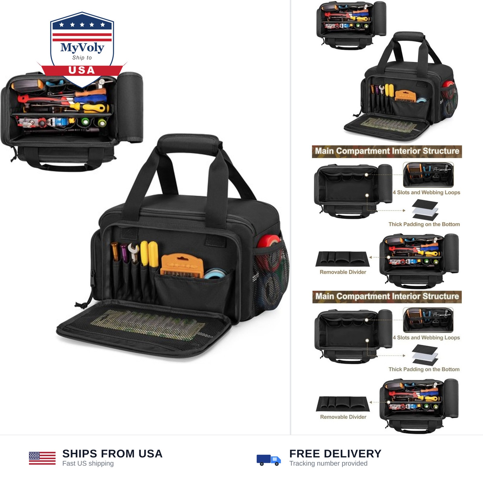 Rexmica 12-Inch Tool Organizer Bag with Anti-friction Bottom, Black | Multipl…