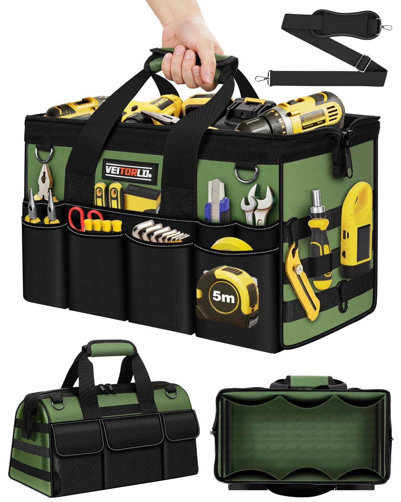 16″ Heavy Duty Tool Bag – 19 Pocket Organizer, Portable Toolbox with Soft Handle