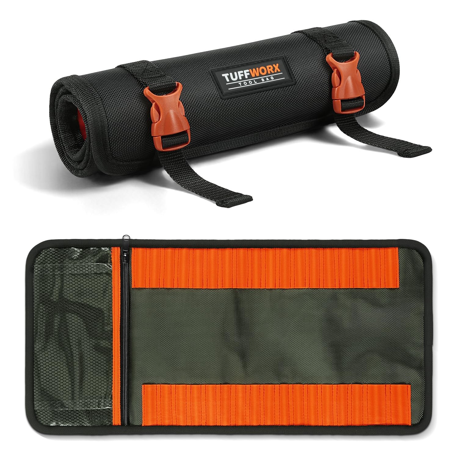 Black Orange Buckles Portable Tool Roll Bag Organizer Carrier Pouch