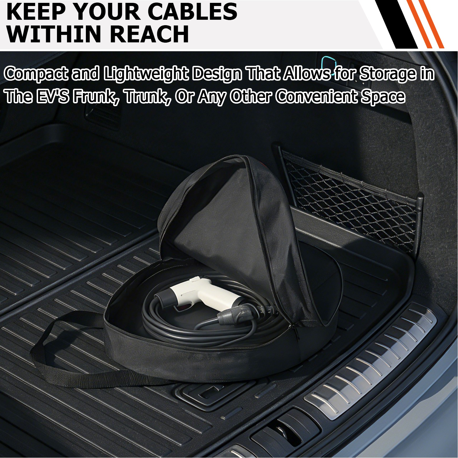 25ft Jumper Cable Bag Pockets EV Battery Charger Cord Car RV Hose Storage Tool