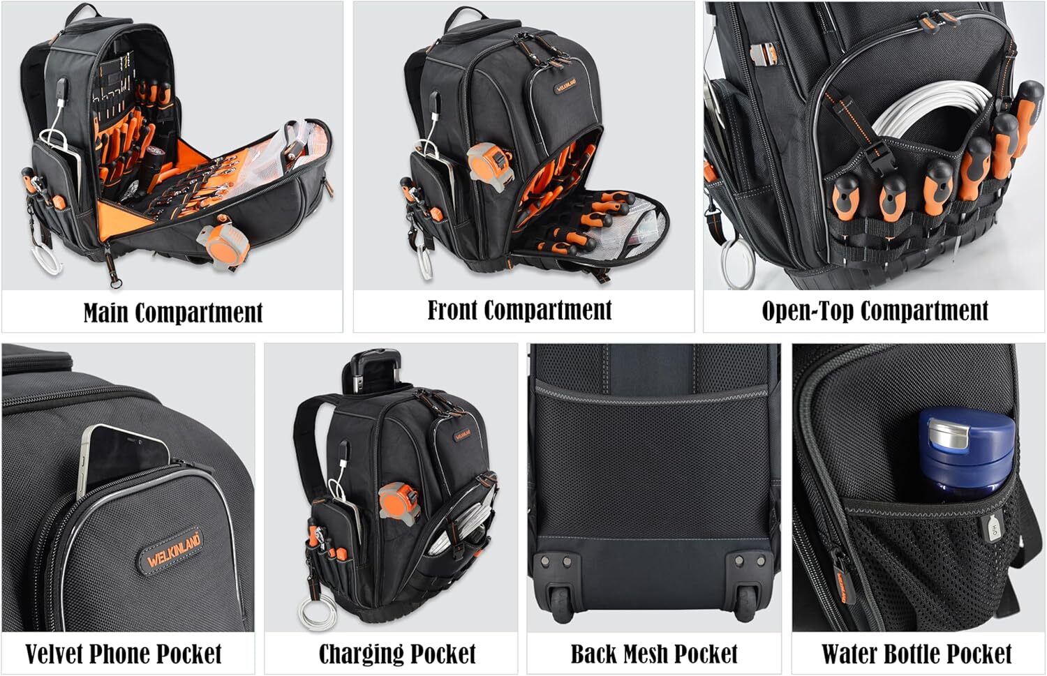 Wheeled Tool Backpack,Large Tool Kit with Wheels, Electrician’s Wheeled Tool Kit