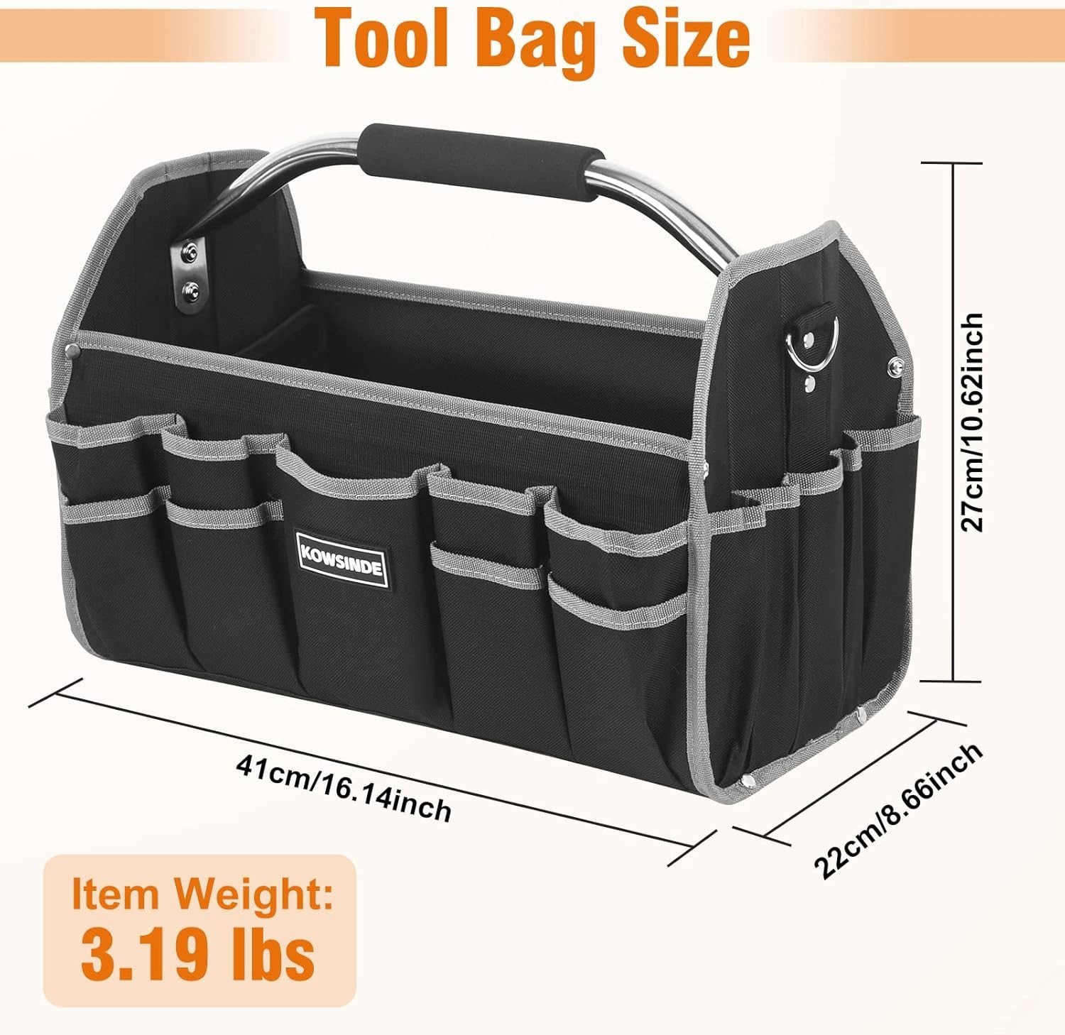 16 Inch Tool Bag, Electrician Tool Bag, Open Top Tool Bags, 26 Pockets Can Ho…