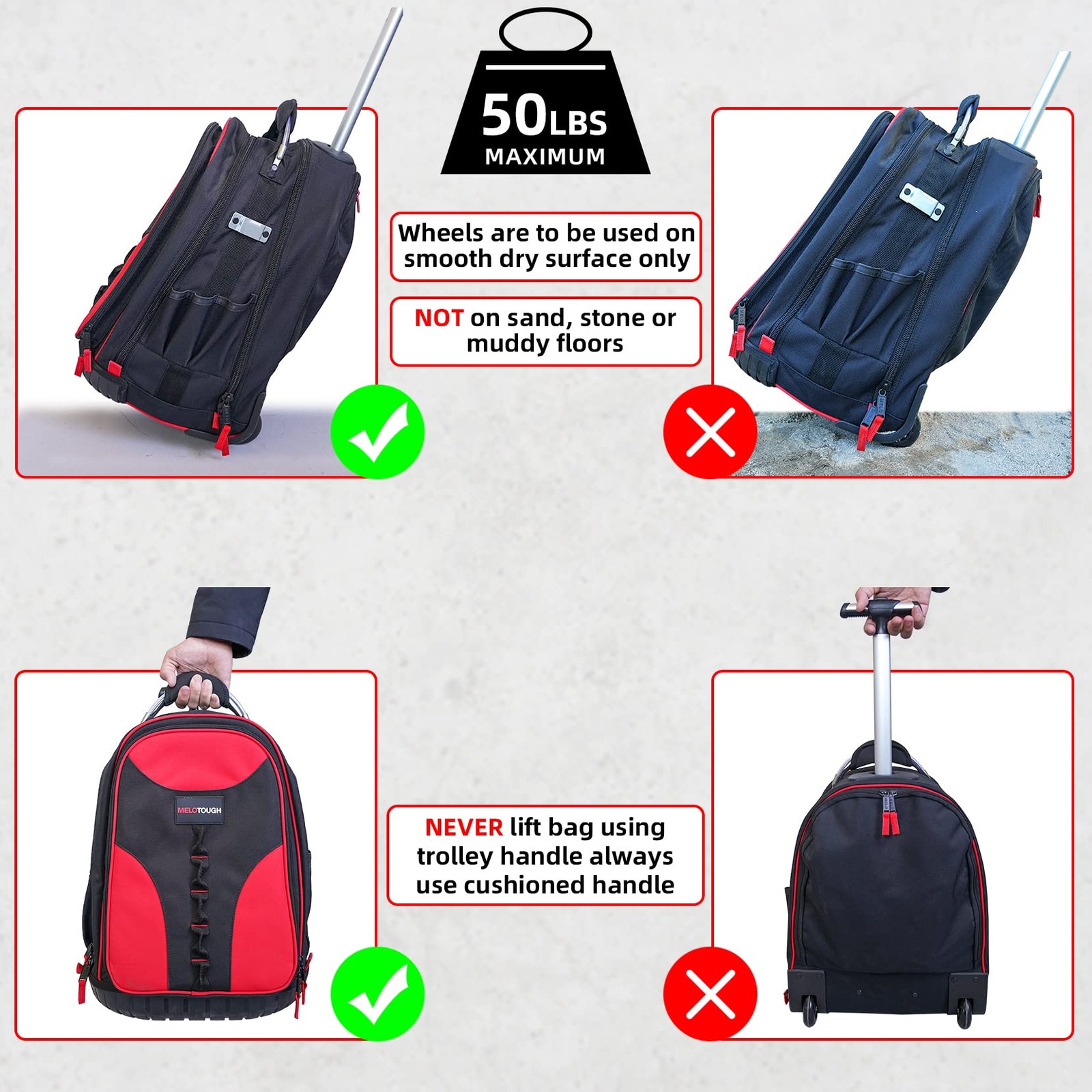 Wheeled Rolling Tool Backpack Heavy Duty Tradesman Pro Tool Organizer Including